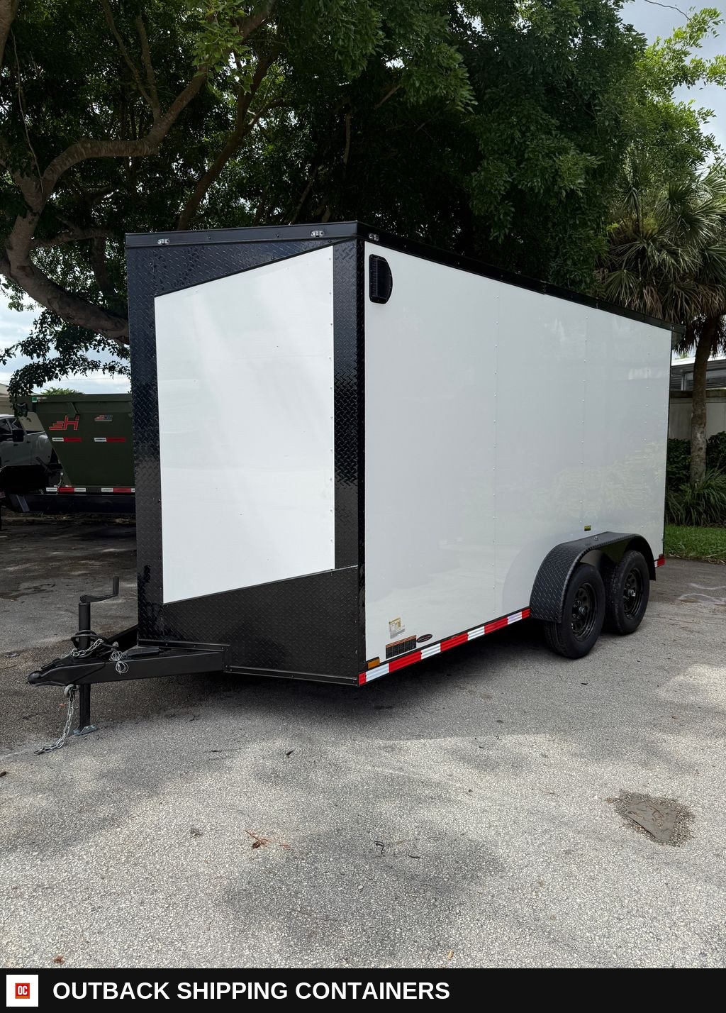 New 2027 Hook & Line 7 x 14 Enclosed Trailer 7k GVWR — Three-Quarter Front Angle | Outback Shipping Containers New 2027 Hook & Line 7 x 14 Enclosed Trailer 7k GVWR for sale — three-quarter front angle
