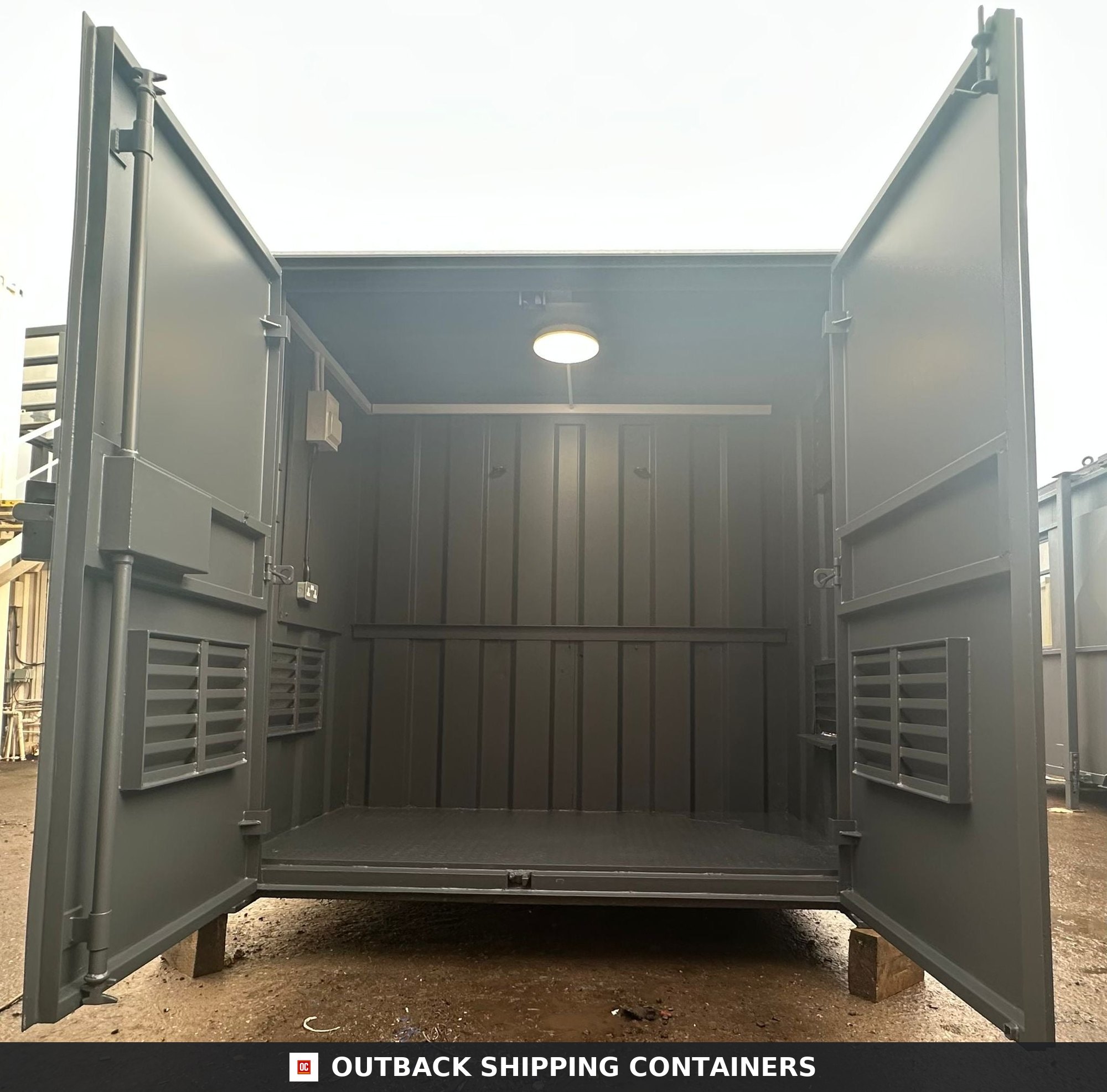 9 x 8 ft Chemical Toilet Block with Drying Room — Interior View | Outback Shipping Containers 9 x 8 ft Chemical Toilet Block with Drying Room — Plug & Play — Welfare — No 1397 — product gallery image 4 of 13