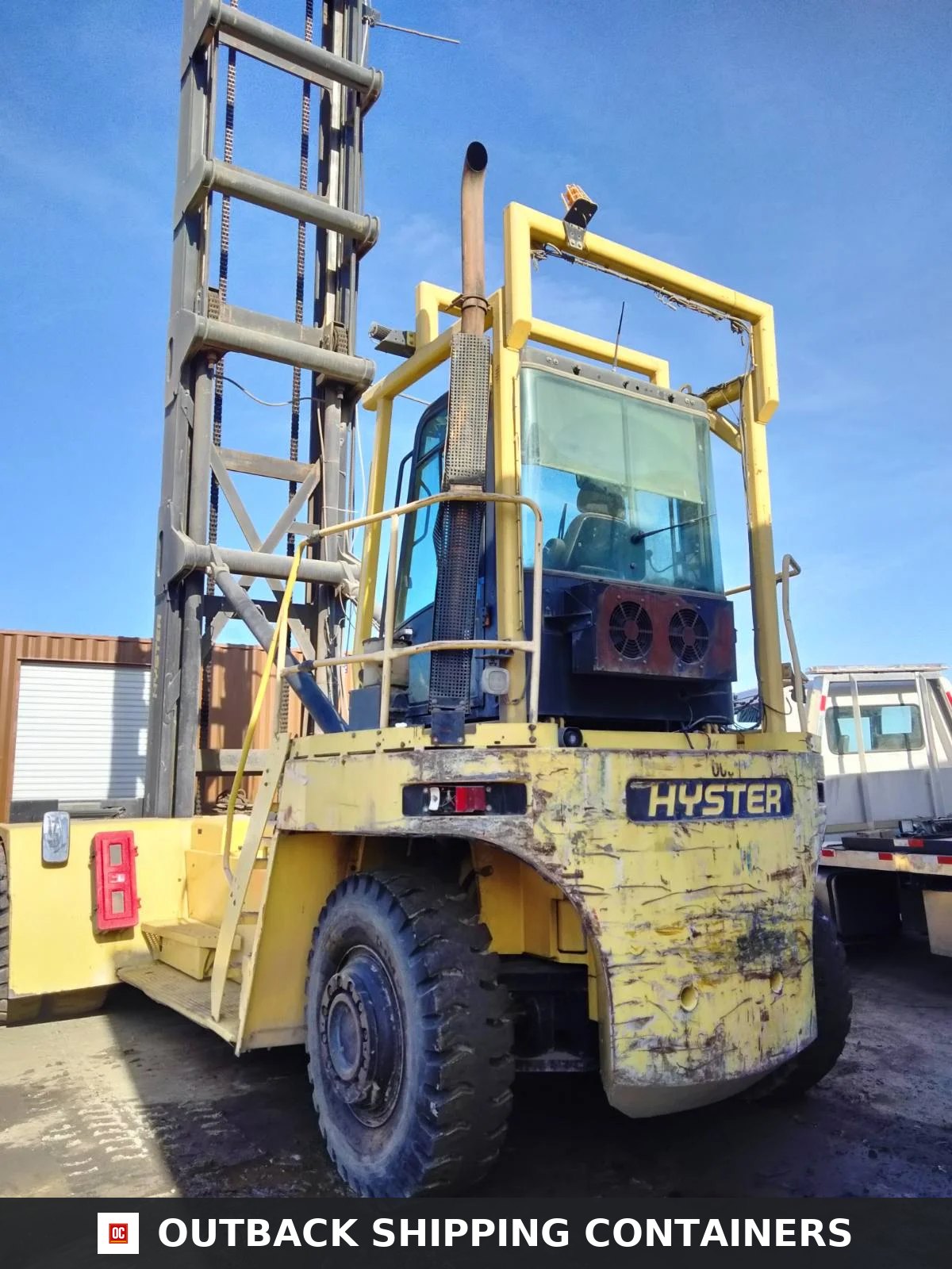 Hyster H22XM-12EC 9-High Stacker Container Handler for sale — center divider gate