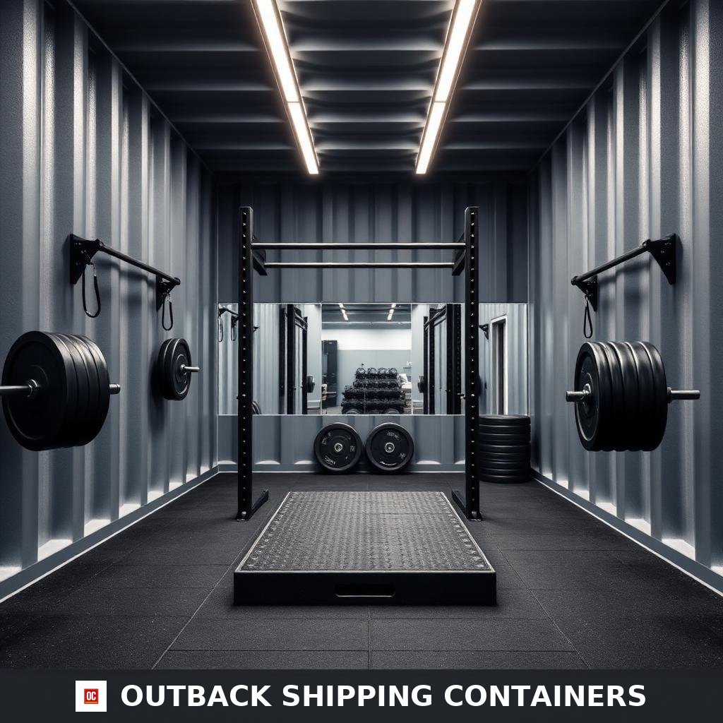 40x16ft for Sale — Interior Detail | Outback Shipping Containers 2 40x16ft custom container gym - squat rack, Olympic platform, and weight storage