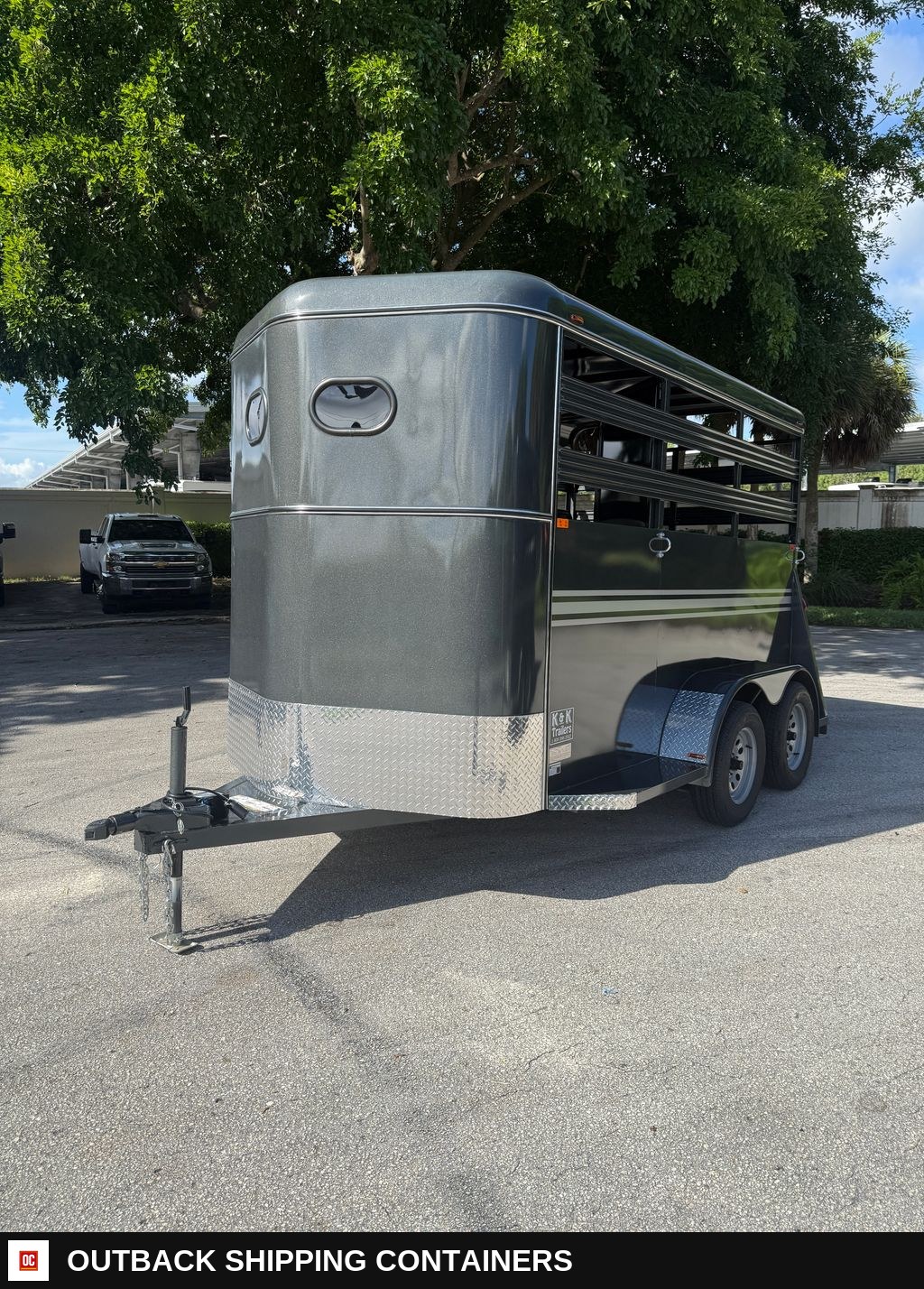 New 2027 Bee Trailers 6 x 13 2 Horse Trailer 7k GVWR — Three-Quarter Front Angle | Outback Shipping Containers New 2027 Bee Trailers 6 x 13 2 Horse Trailer 7k GVWR for sale — three-quarter front angle