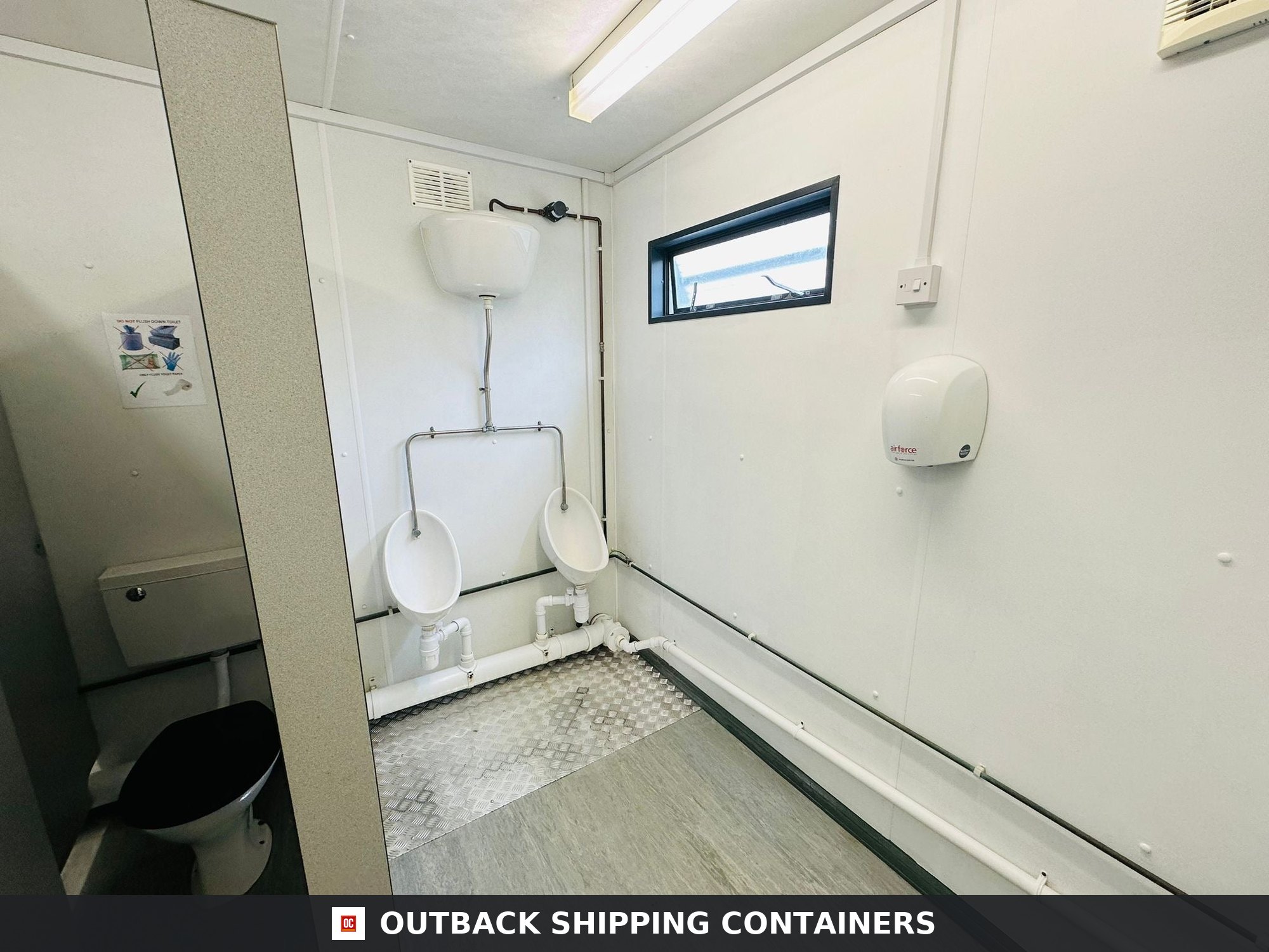 32 x 10 ft Anti-Vandal Cabin for Sale — Door and Entry Detail | Outback Shipping Containers 32 x 10 ft Anti-Vandal Cabin — 2+1 Toilet + Twin Shower Room — Changing Room — 50/50 Split — No 1077 — product gallery image 6 of 18