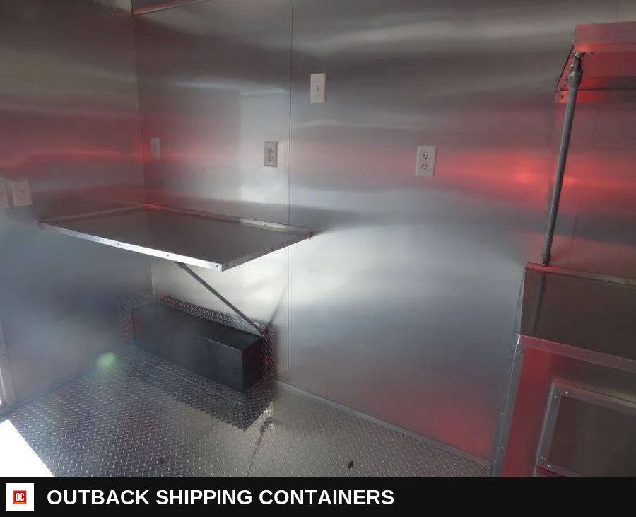 8.5 x 20 White BBQ Smoker Porch Catering Trailer — Equipment And Appliance Detail | Outback Shipping Containers 8.5 x 20 White BBQ Smoker Porch Catering Trailer for sale — equipment and appliance detail
