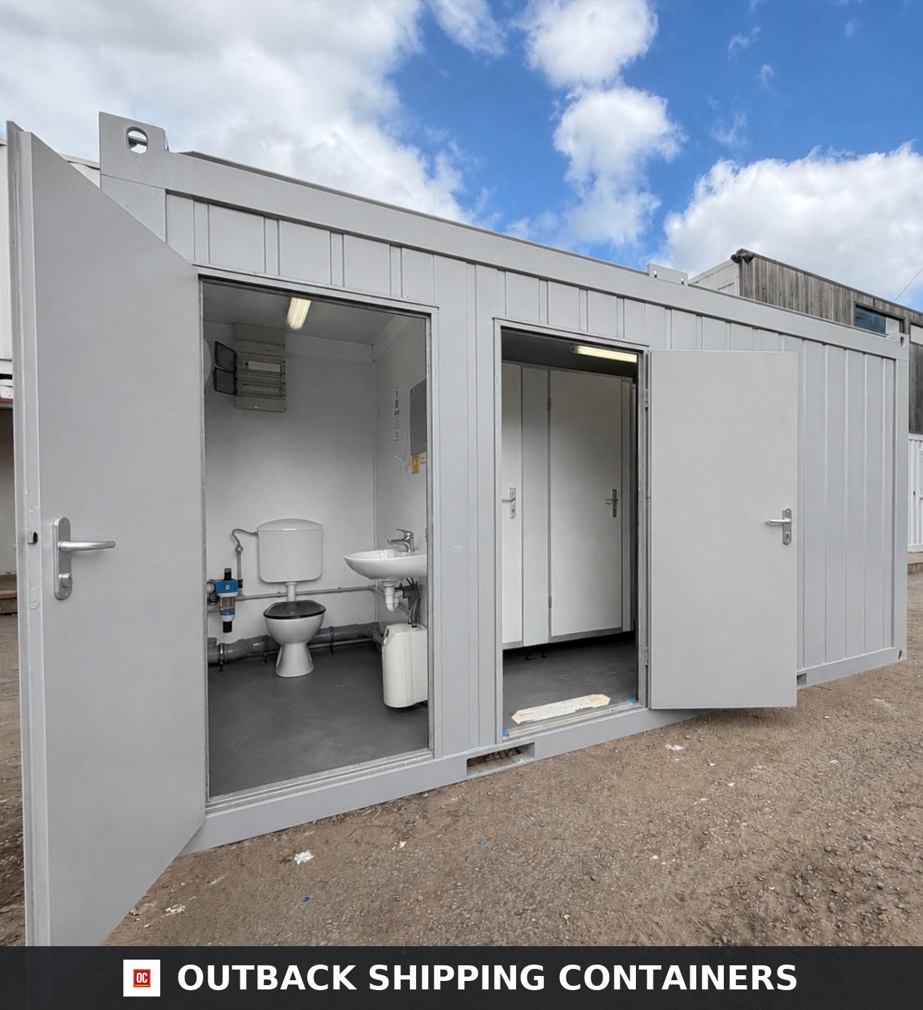 16 x 8 ft for Sale — Side Profile View | Outback Shipping Containers 16 x 8 ft — 3 + 1 Toilet Block — Portable Building — Site Accommodation — No 1796 — primary exterior image 1 of 8