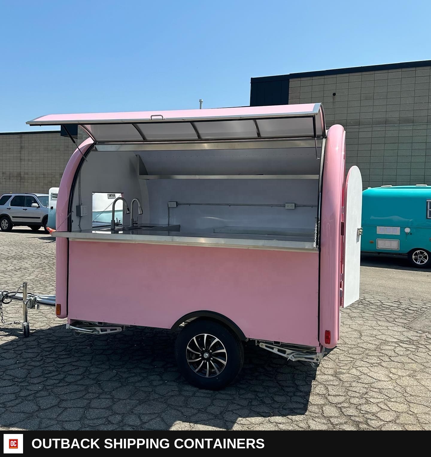 Mobile Restaurant Taco Coffee Pizza Truck Burger Grill Fast Food Trailer — Driver-Side Profile | Outback Shipping Containers Mobile Restaurant Taco Coffee Pizza Truck Burger Grill Fast Food Trailer for sale — driver-side profile
