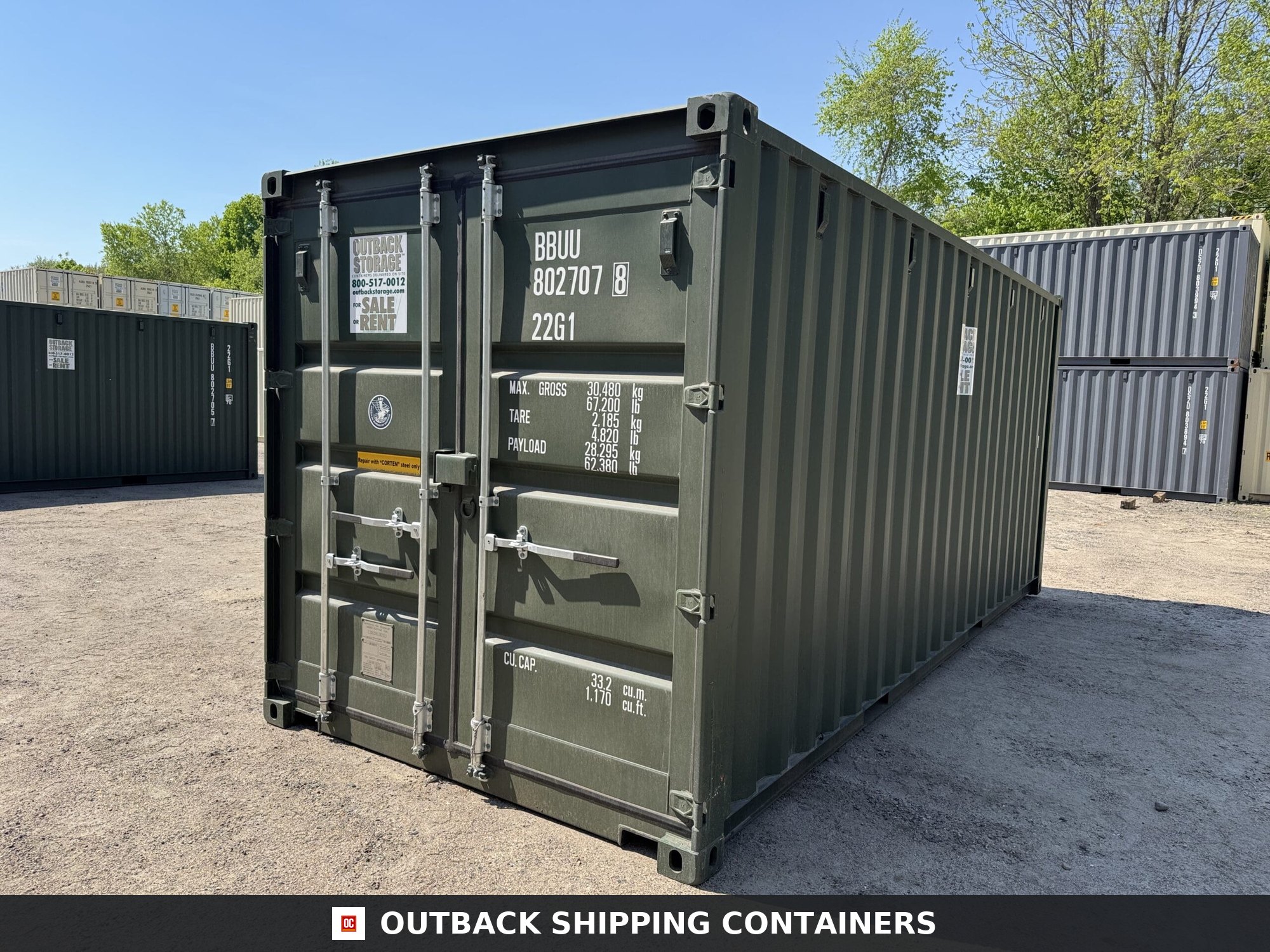20ft New Shipping Container – Wind & Watertight – Green — 20ft — new (image 1 of 12)