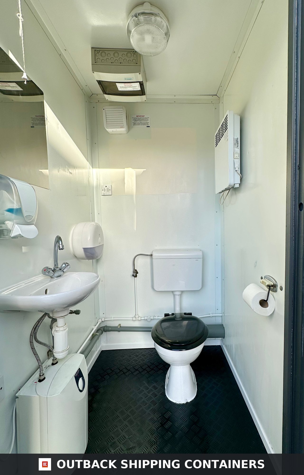 Double Toilet Block for Sale — Interior View | Outback Shipping Containers Double Toilet Block — Male/Female WC — 8 x 5 ft — Refurbished Portable — 1+1 Toilet — No 1388 — product gallery image 4 of 8