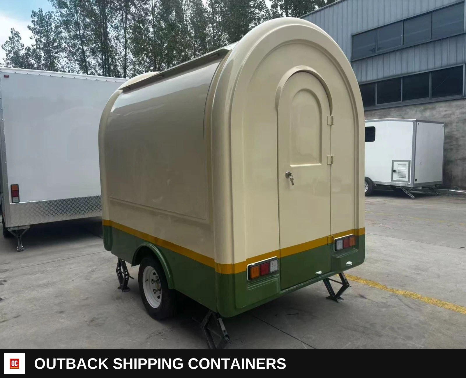 Mobile Catering Food Trailer Single Axle Dual Hatch Coffee Street Food — Rear Entry Door | Outback Shipping Containers Mobile Catering Food Trailer Single Axle Dual Hatch Coffee Street Food for sale — rear entry door