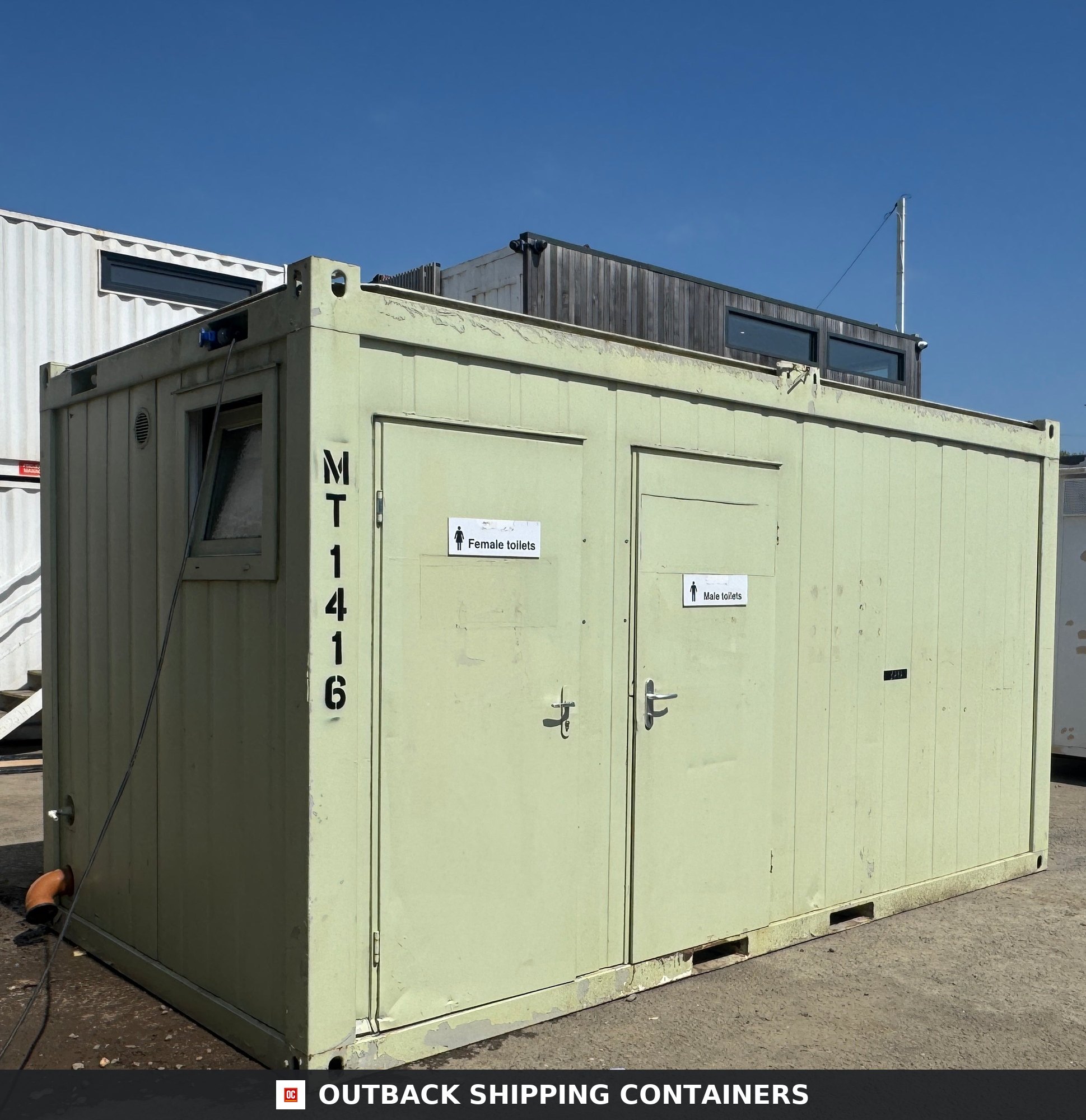 16 x 8 ft for Sale — Side Profile View | Outback Shipping Containers 16 x 8 ft — 3 + 1 Toilet Block — Portable Building — Site Accommodation - image 1