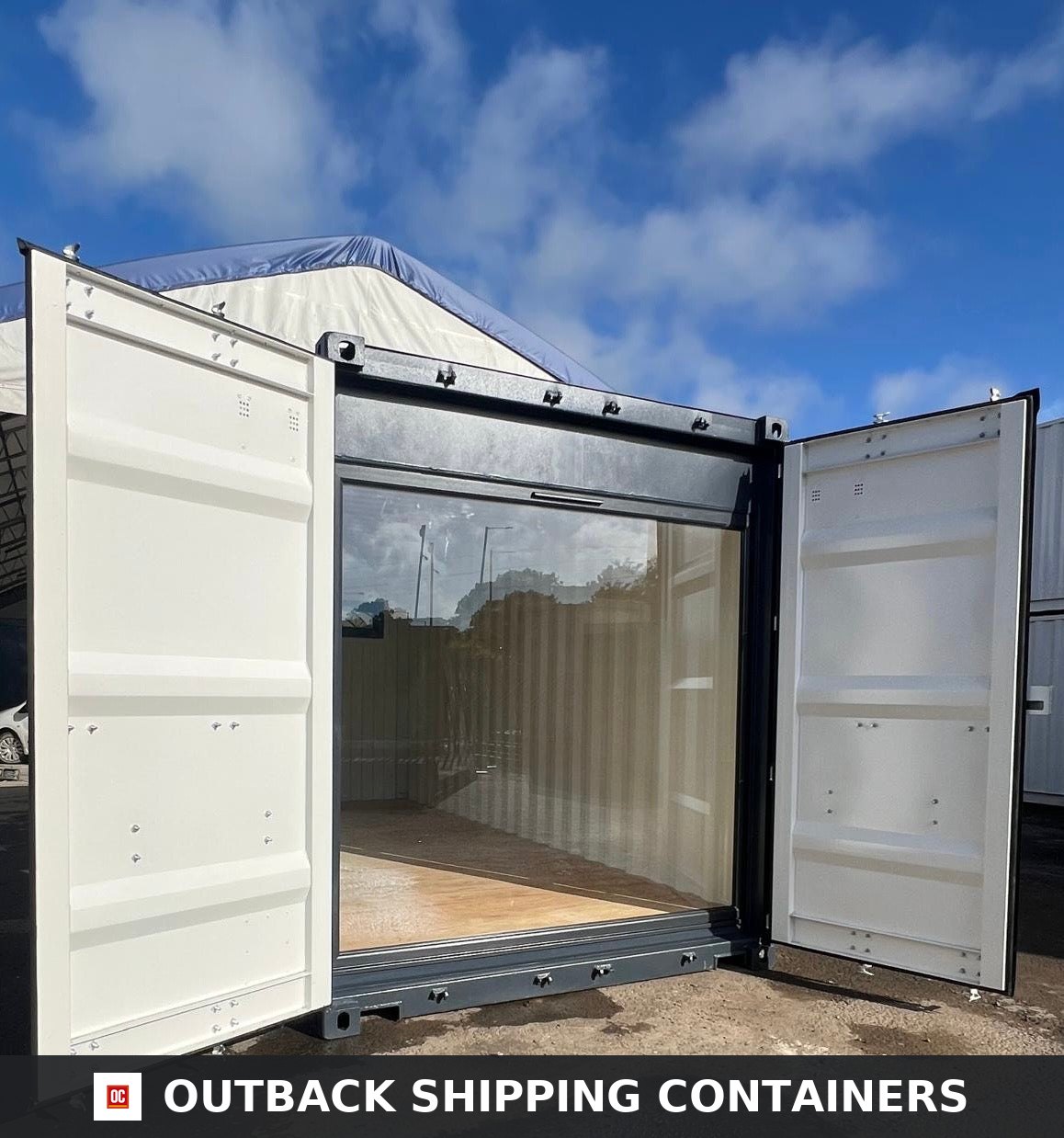 20x8ft CUSTOM SHIPPING CONTAINER CONVERSION for Sale — Three-Quarter Angle View 2 3 4 CD-1191 20x8ft CUSTOM SHIPPING CONTAINER CONVERSION — Portable Build — angle 3