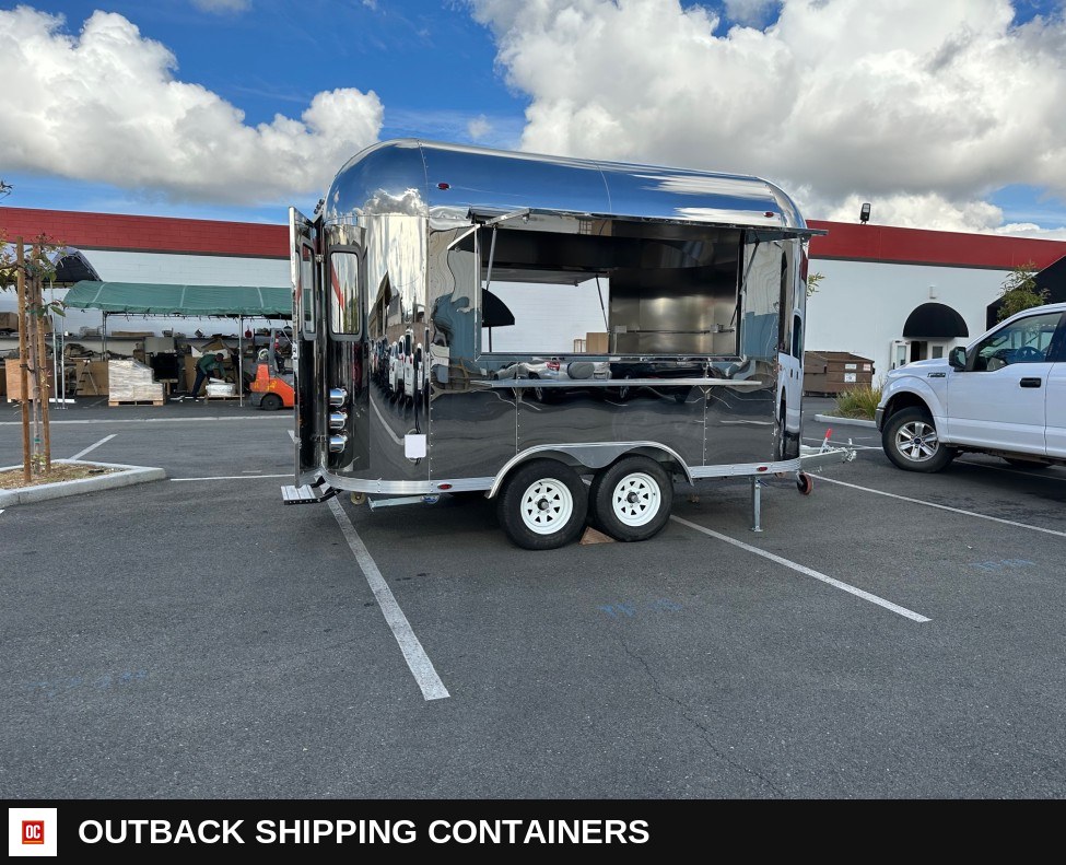 Mobile Food Cart Trailer open on both sides FT38 — Driver-Side Profile | Outback Shipping Containers Mobile Food Cart Trailer open on both sides FT38 for sale — driver-side profile