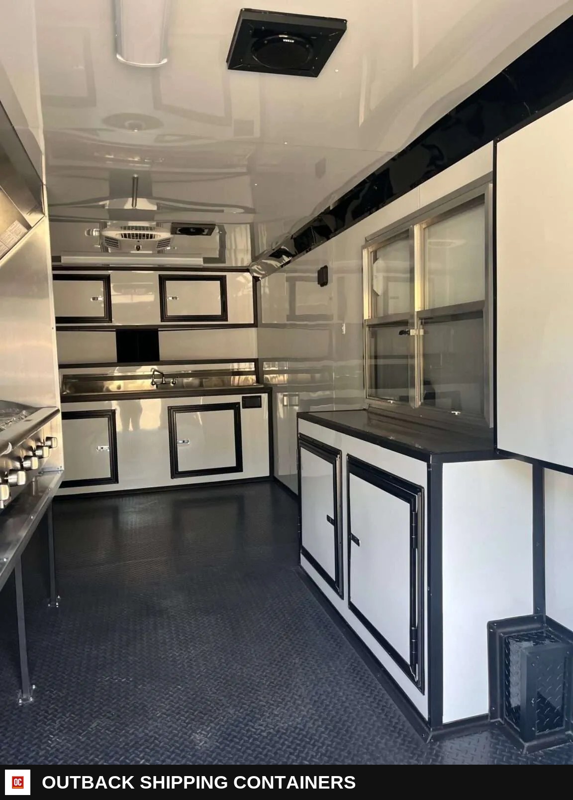 8.5x20 Hook and Line Cargo Fully Equipped Enclosed Concession Trailer — Driver-Side Profile | Outback Shipping Containers 8.5x20 Hook and Line Cargo Fully Equipped Enclosed Concession Trailer for sale — driver-side profile