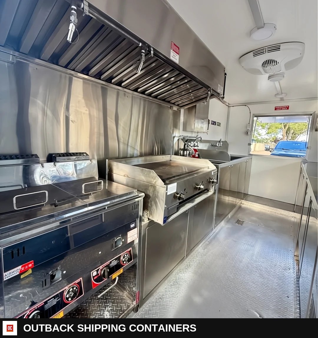 Bright Red Square Food Trailer - High Visibility Mobile Kitchen (Dual Axle) — Driver-Side Profile | Outback Shipping Containers Bright Red Square Food Trailer - High Visibility Mobile Kitchen (Dual Axle) for sale — driver-side profile