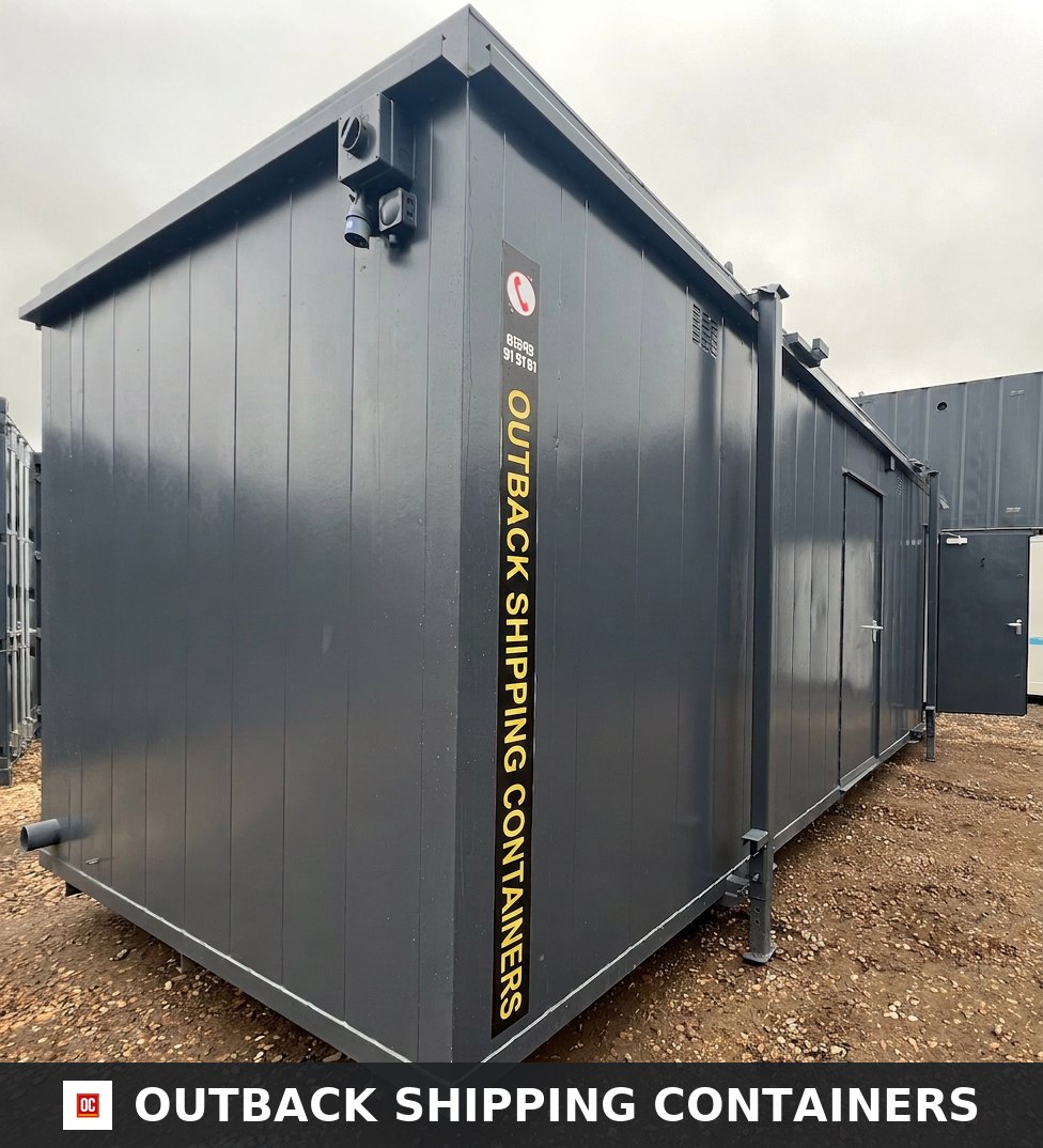 Toilet Block Cabin for Sale — Door and Entry Detail | Outback Shipping Containers Toilet Block Cabin — 24 x 9 ft Anti-Vandal — 5+1 Container Toilet WC — No 738 — product gallery image 7 of 13