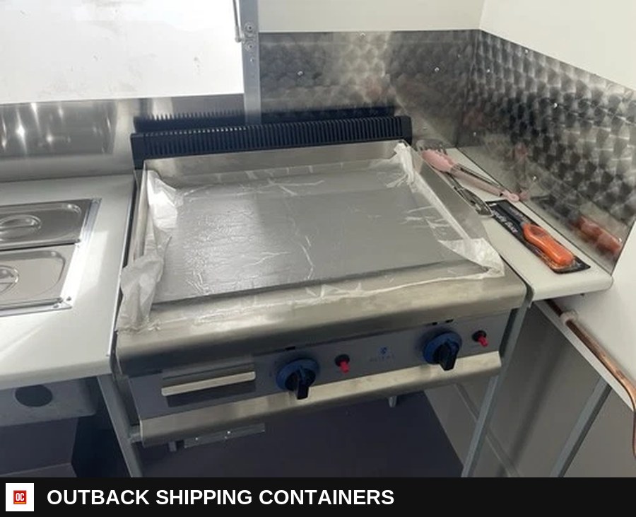 Brand NEW Catering Trailer Burger VAN FOOD Trailer + Brand NEW Equipment — Interior Kitchen Layout | Outback Shipping Containers Brand NEW Catering Trailer Burger VAN FOOD Trailer + Brand NEW Equipment for sale — interior kitchen layout