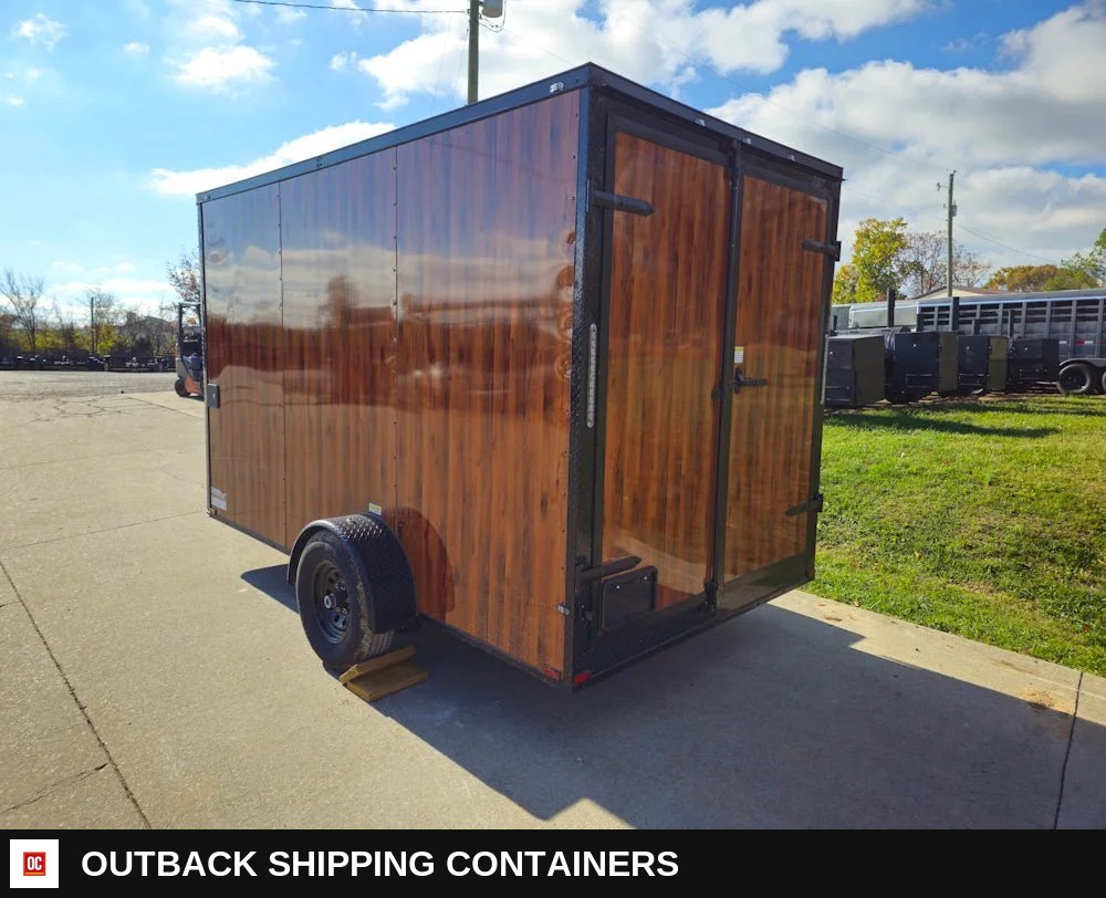 7 x 12 Wood Grain Concession Food Catering Vending Trailer — Equipment And Appliance Detail | Outback Shipping Containers 7 x 12 Wood Grain Concession Food Catering Vending Trailer for sale — equipment and appliance detail