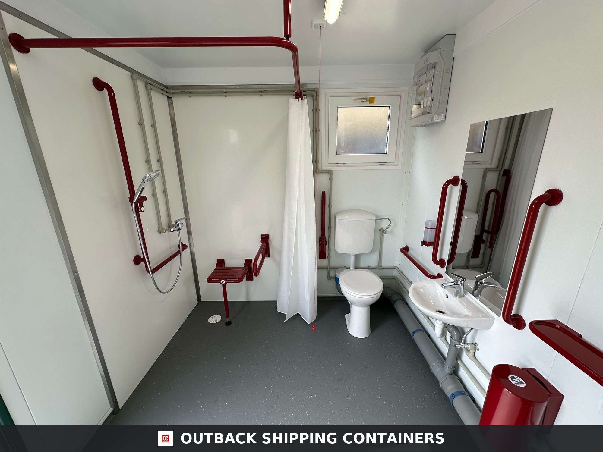 CUSTOM for Sale — Interior View | Outback Shipping Containers CUSTOM — Disabled Access Toilet Block With Shower Facility — 10 x 8 ft Portable — No 794 — product gallery image 4 of 16