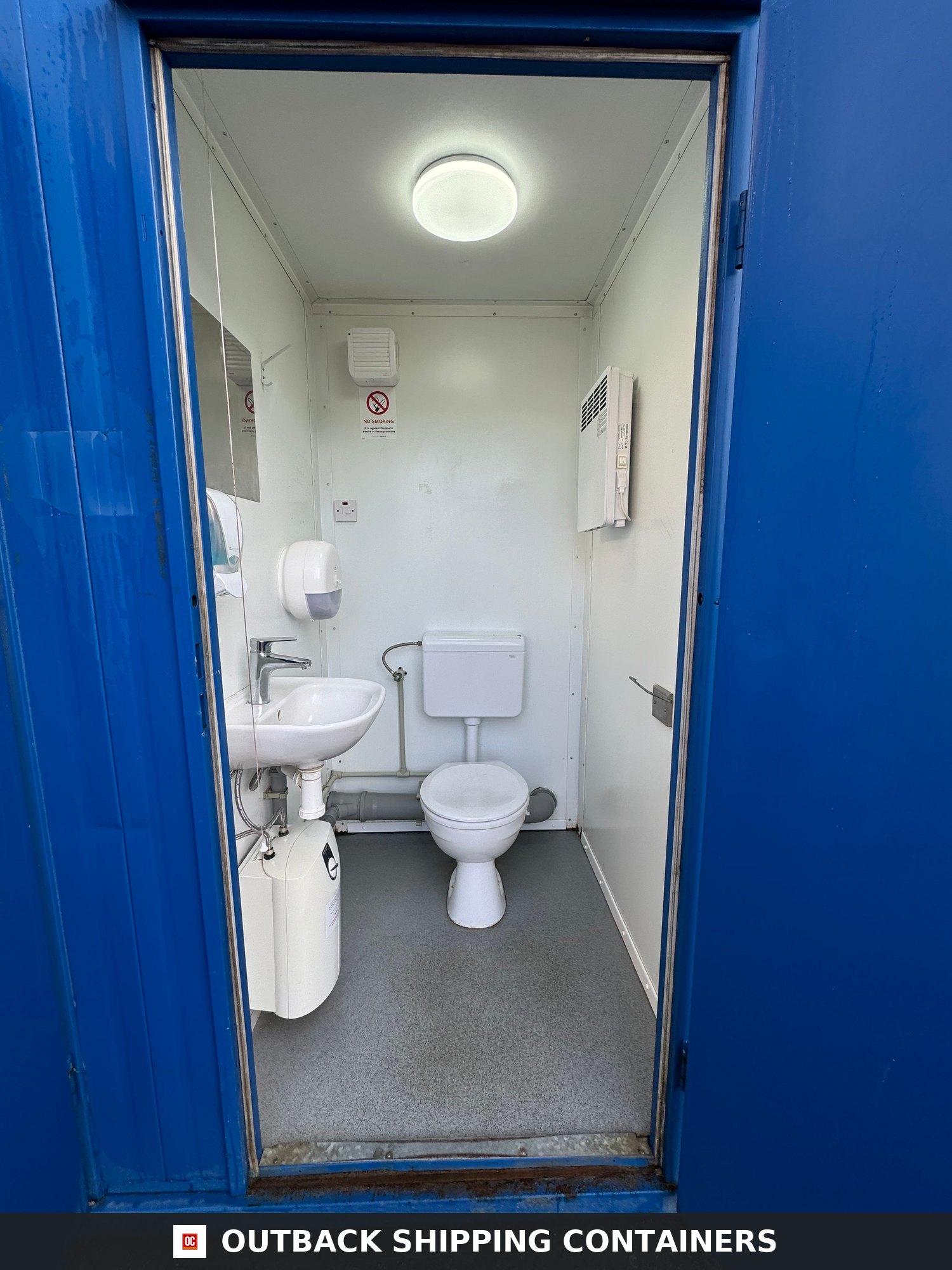 Double Toilet Blocks for Sale — Interior Detail | Outback Shipping Containers 2 Double Toilet Blocks — Male Female WC — 8x5 Ft — Unrefurbished Portable Toilet Block 1+1 Toilet Blocks — Blue - image 6