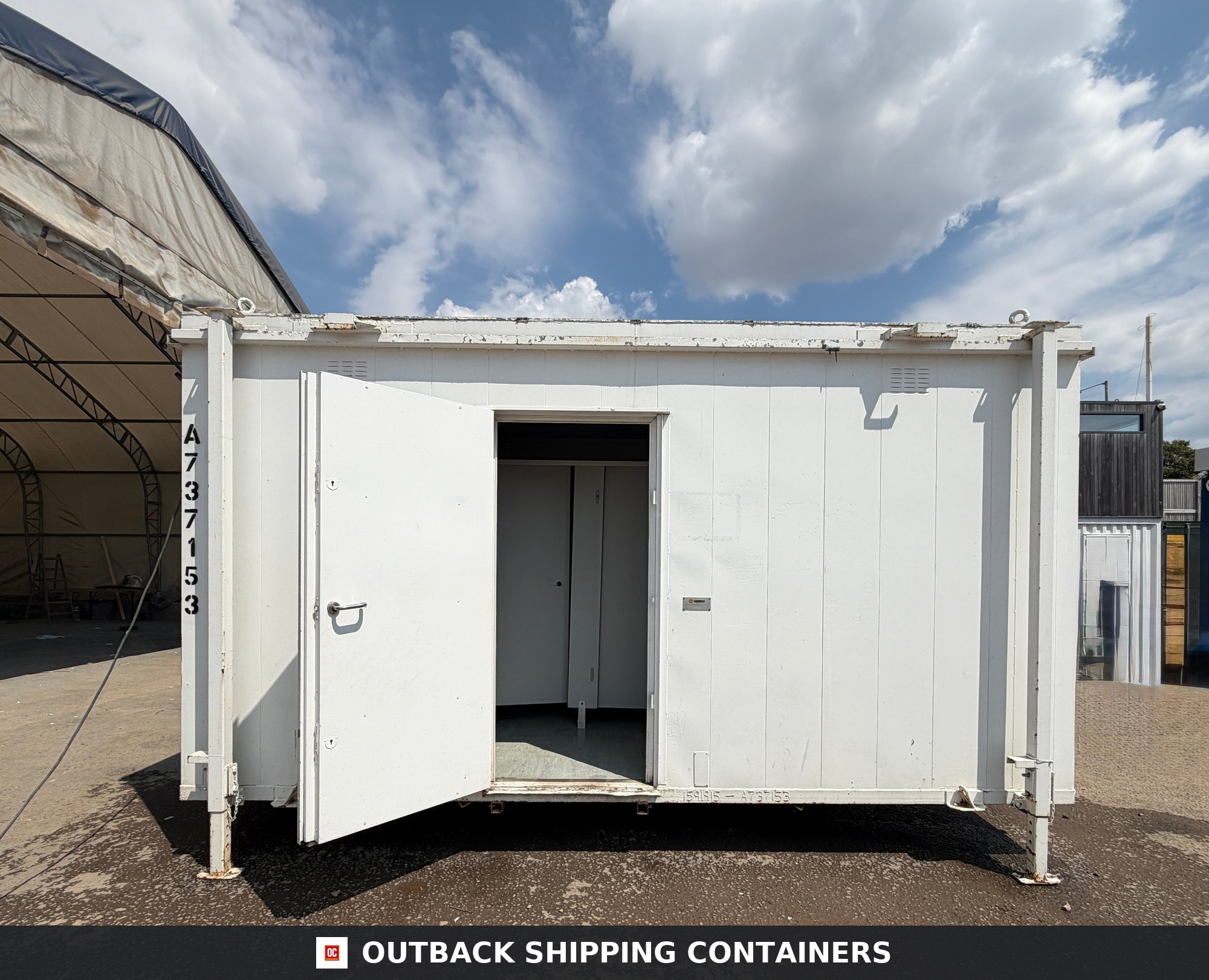 16x9ft for Sale — Three-Quarter Angle View | Outback Shipping Containers 16x9ft — 3 + 1 Toilet Block — Portable Building — Site Accommodation - image 3