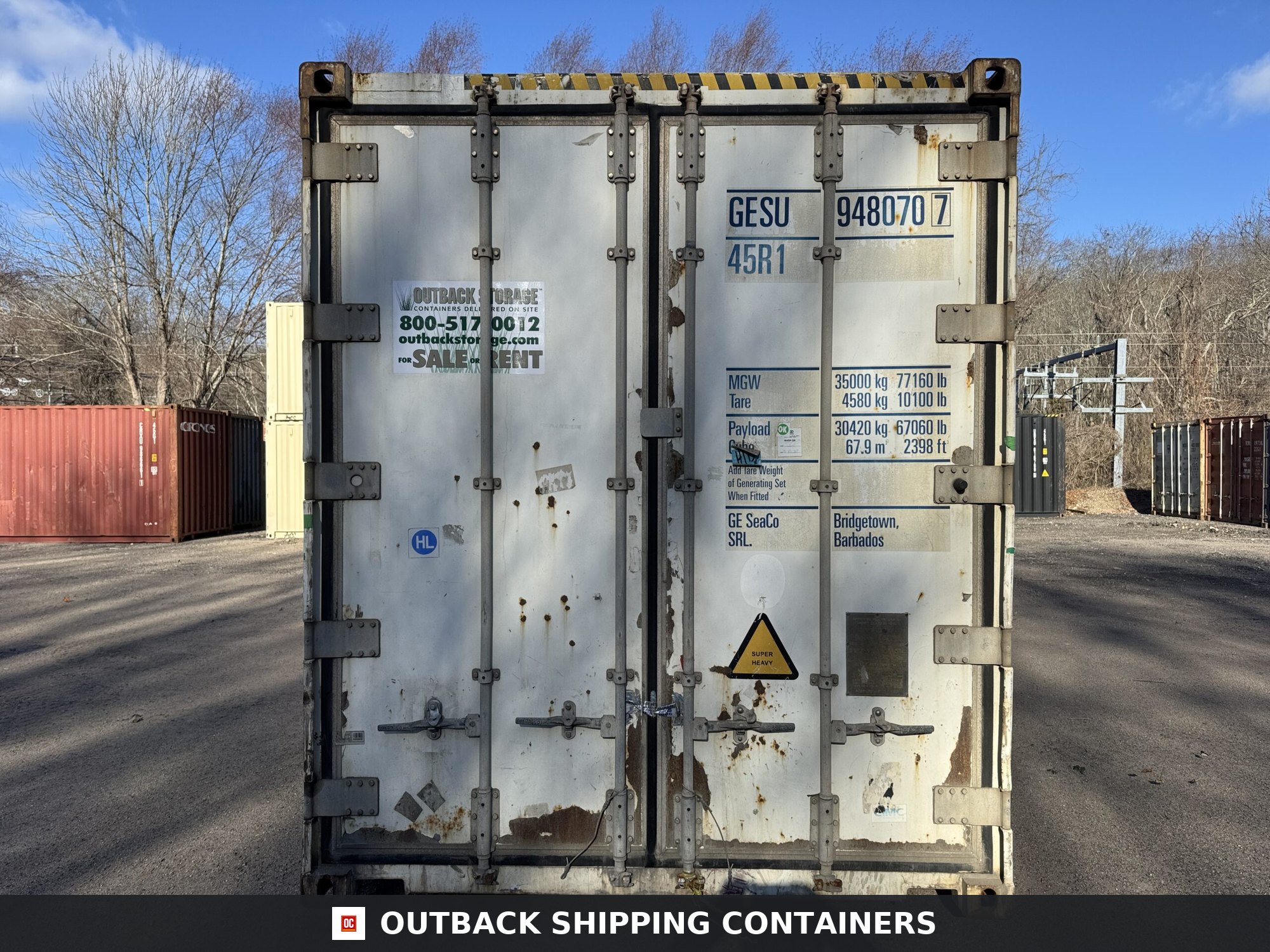 40ft As-Is High Cube Shipping Container for Sale — Three-Quarter Angle View 40ft As-Is High Cube Shipping Container – Wind & Watertight – White — 40ft — as_is (image 3 of 12)