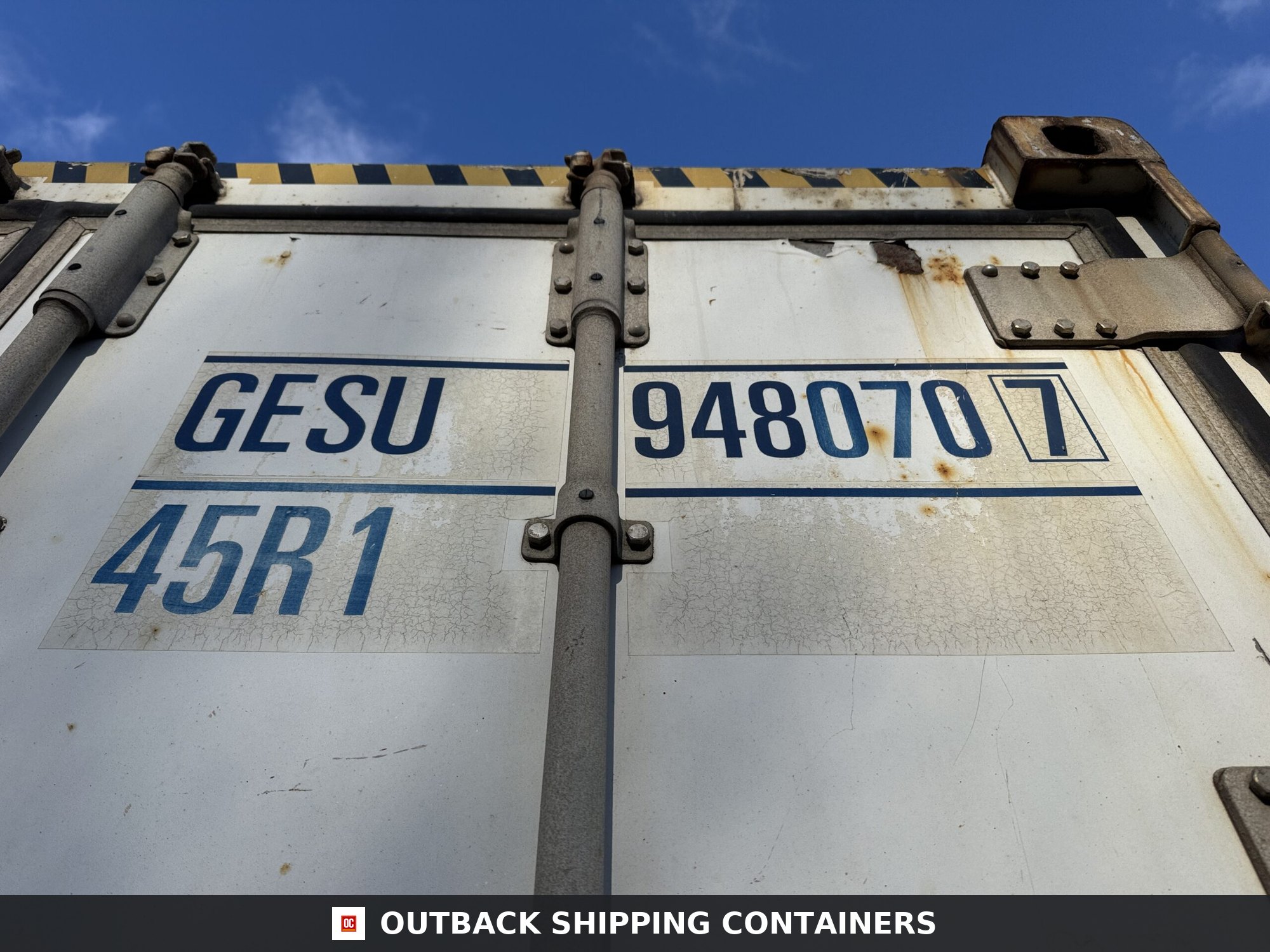40ft As-Is High Cube Shipping Container — Side Profile View | Outback Shipping Containers 40ft As-Is High Cube Shipping Container – Wind & Watertight – White — 40ft — as_is (image 2 of 12)