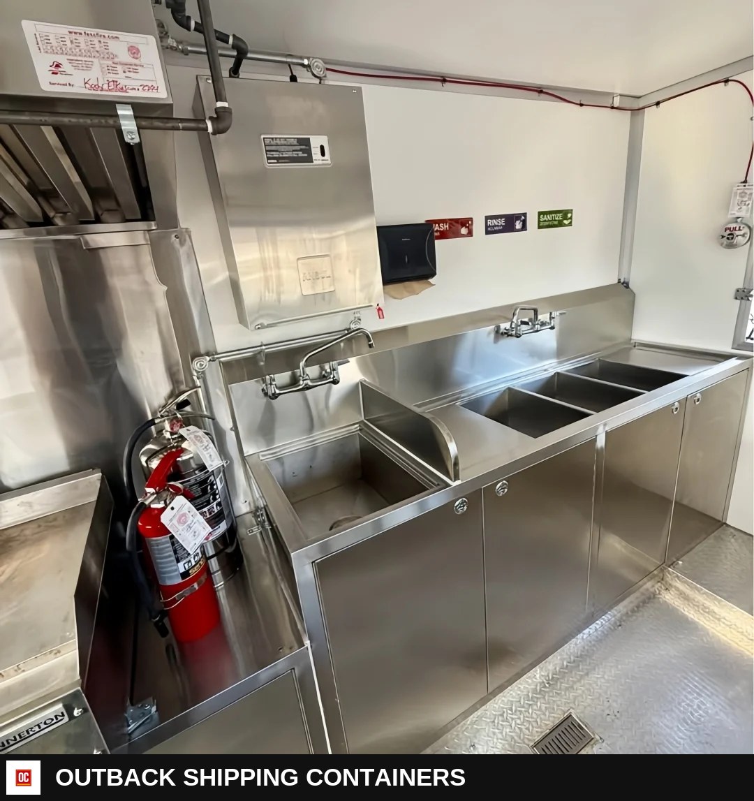 Bright Red Square Food Trailer - High Visibility Mobile Kitchen (Dual Axle) — Interior Kitchen Layout | Outback Shipping Containers Bright Red Square Food Trailer - High Visibility Mobile Kitchen (Dual Axle) for sale — interior kitchen layout