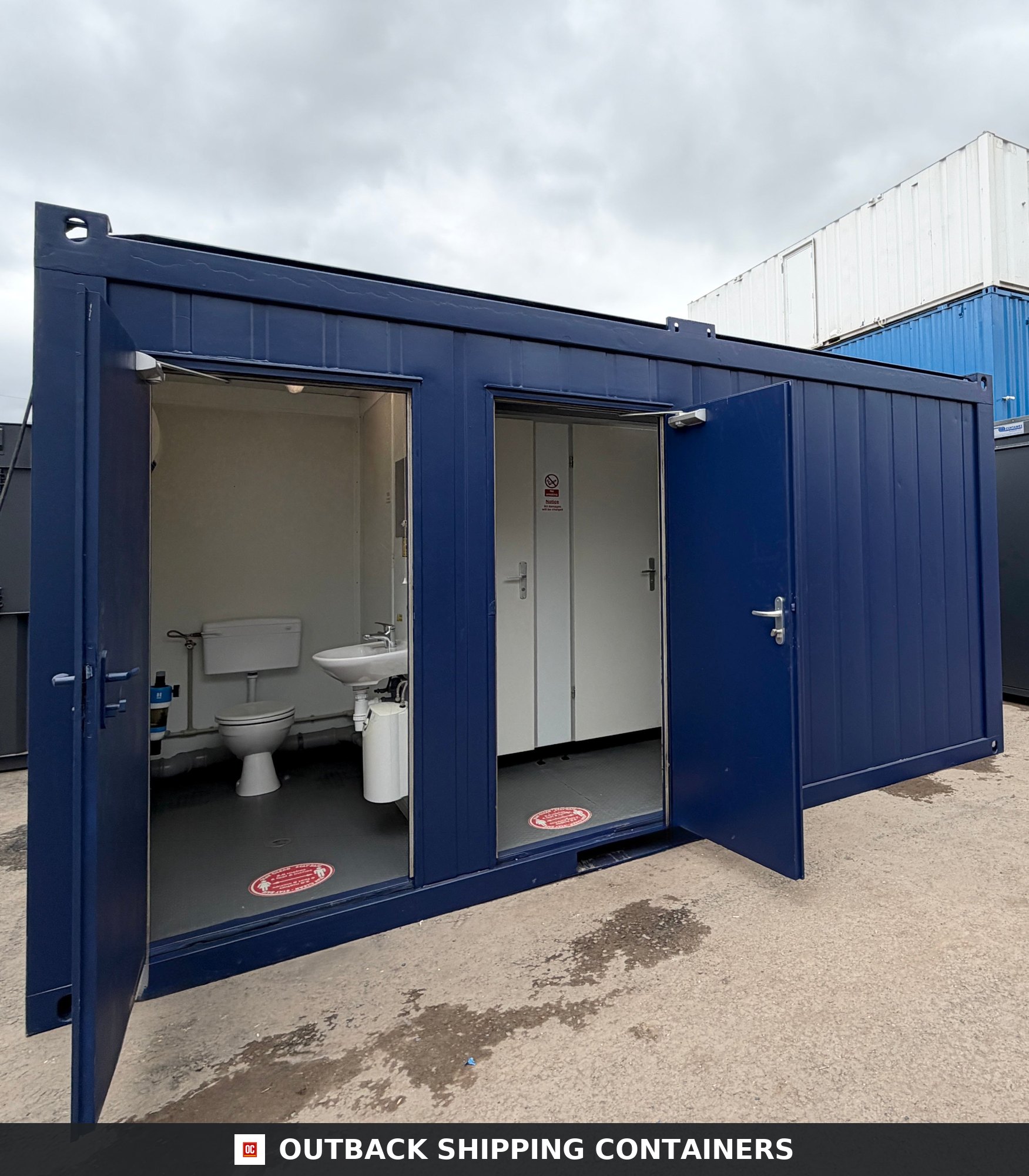 16 x 8 ft for Sale — Side Profile View | Outback Shipping Containers 16 x 8 ft — 3 + 1 Toilet Block — Portable Building — Site Accommodation - image 1