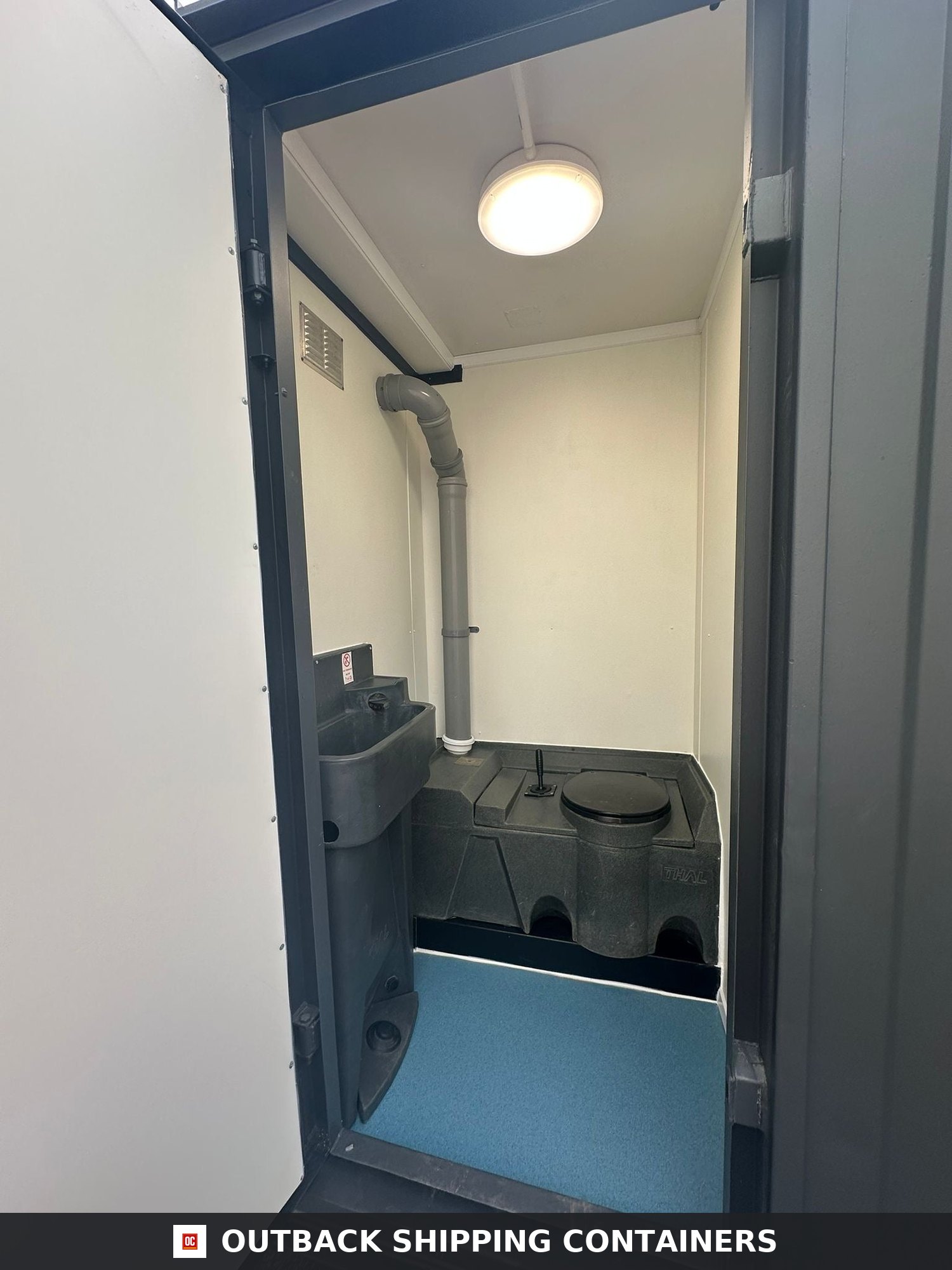 9 x 8 ft Chemical Toilet Block with Drying Room for Sale — Door and Entry Detail 9 x 8 ft Chemical Toilet Block with Drying Room — Plug & Play — Welfare — No 1397 — product gallery image 6 of 13