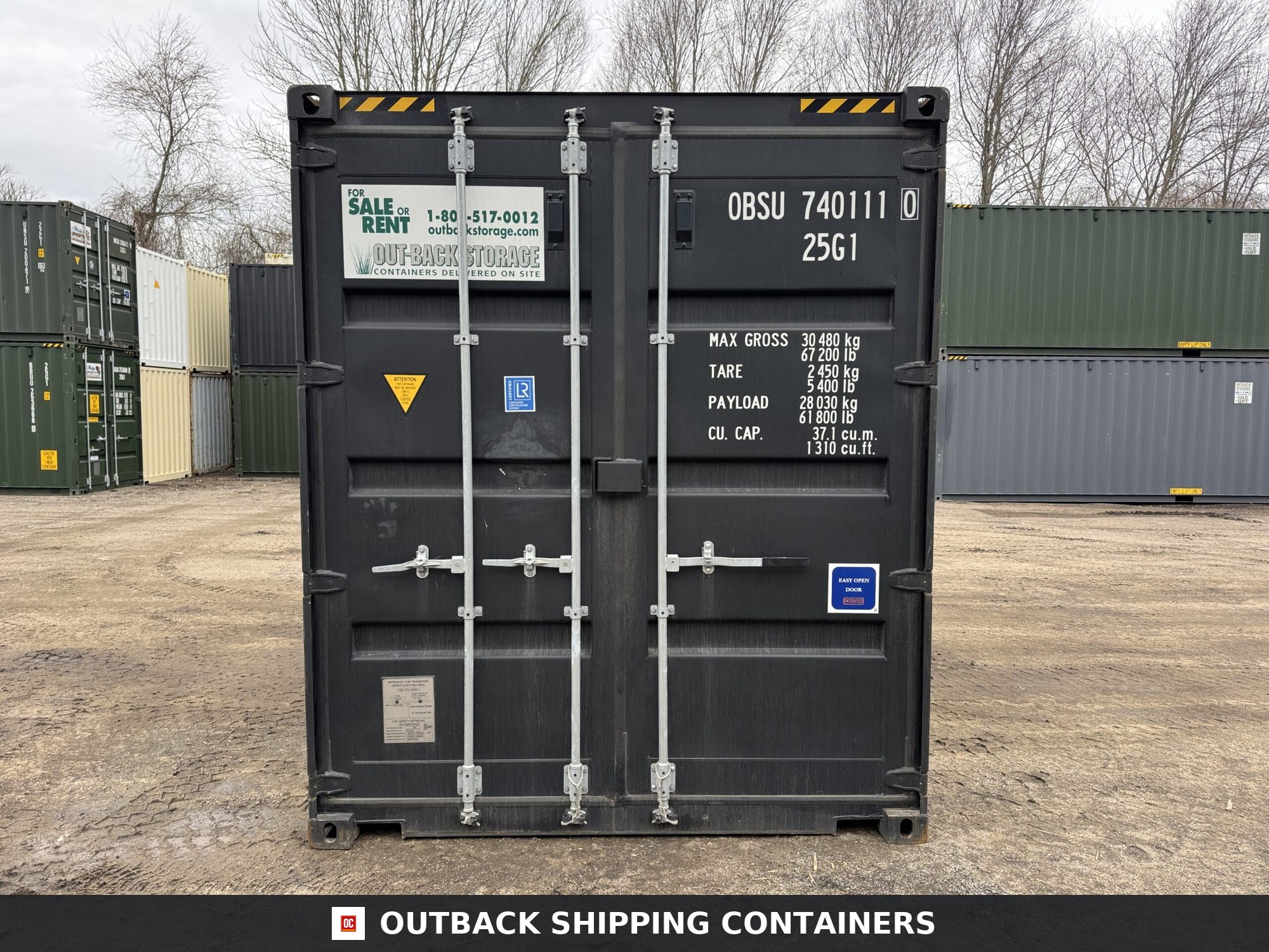20ft New High Cube Shipping Container — Three-Quarter Angle View | Outback Shipping Containe 2 20ft New High Cube Shipping Container – Wind & Watertight – Black — 20ft — new (image 3 of 12)