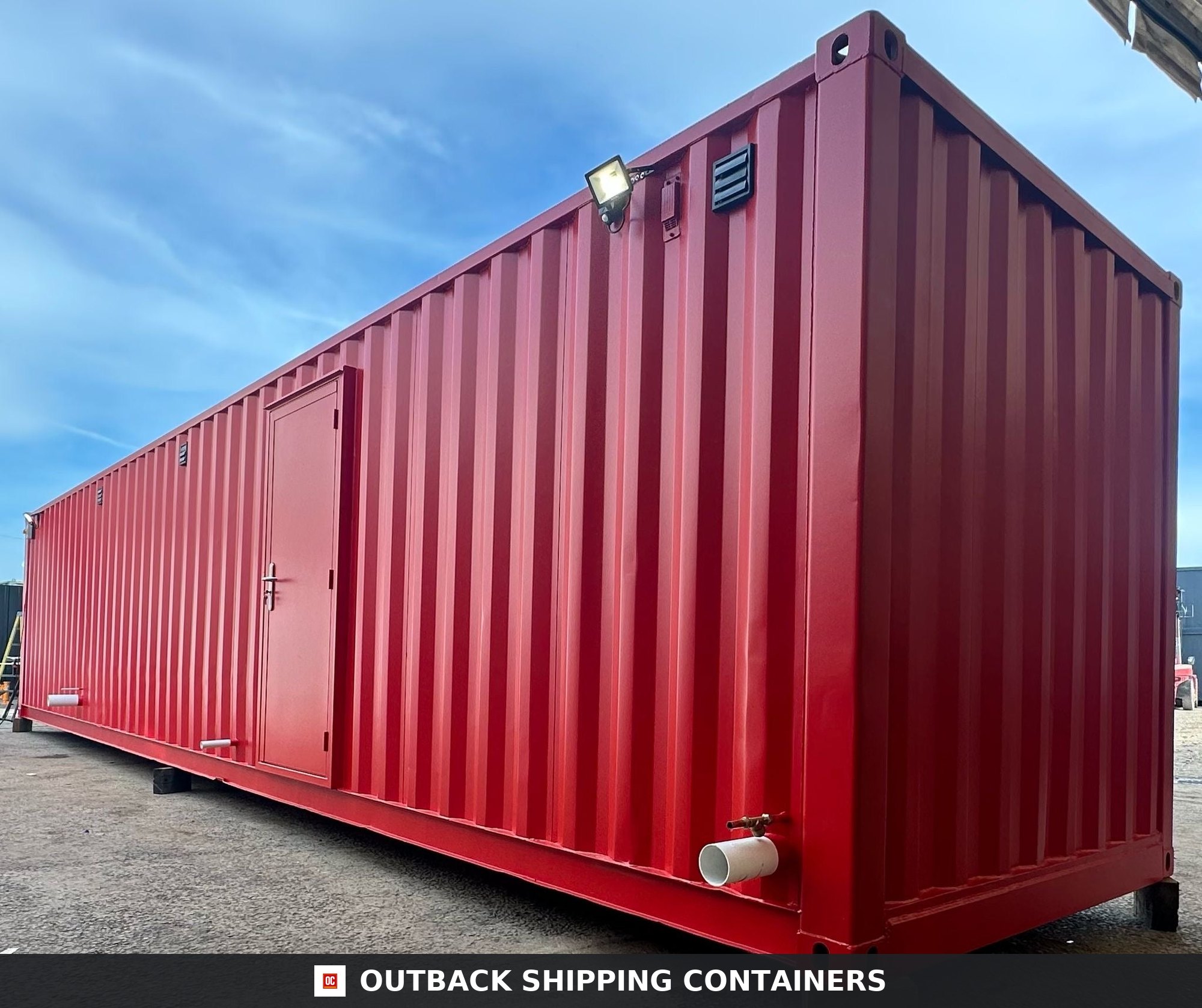 40 x 8 ft CUSTOM for Sale — Three-Quarter Angle View | Outback Shipping Containers 40 x 8 ft CUSTOM — Shipping Container Conversion — Mens/Ladies + Showers — Welfare — No 1476 — product gallery image 2 of 37