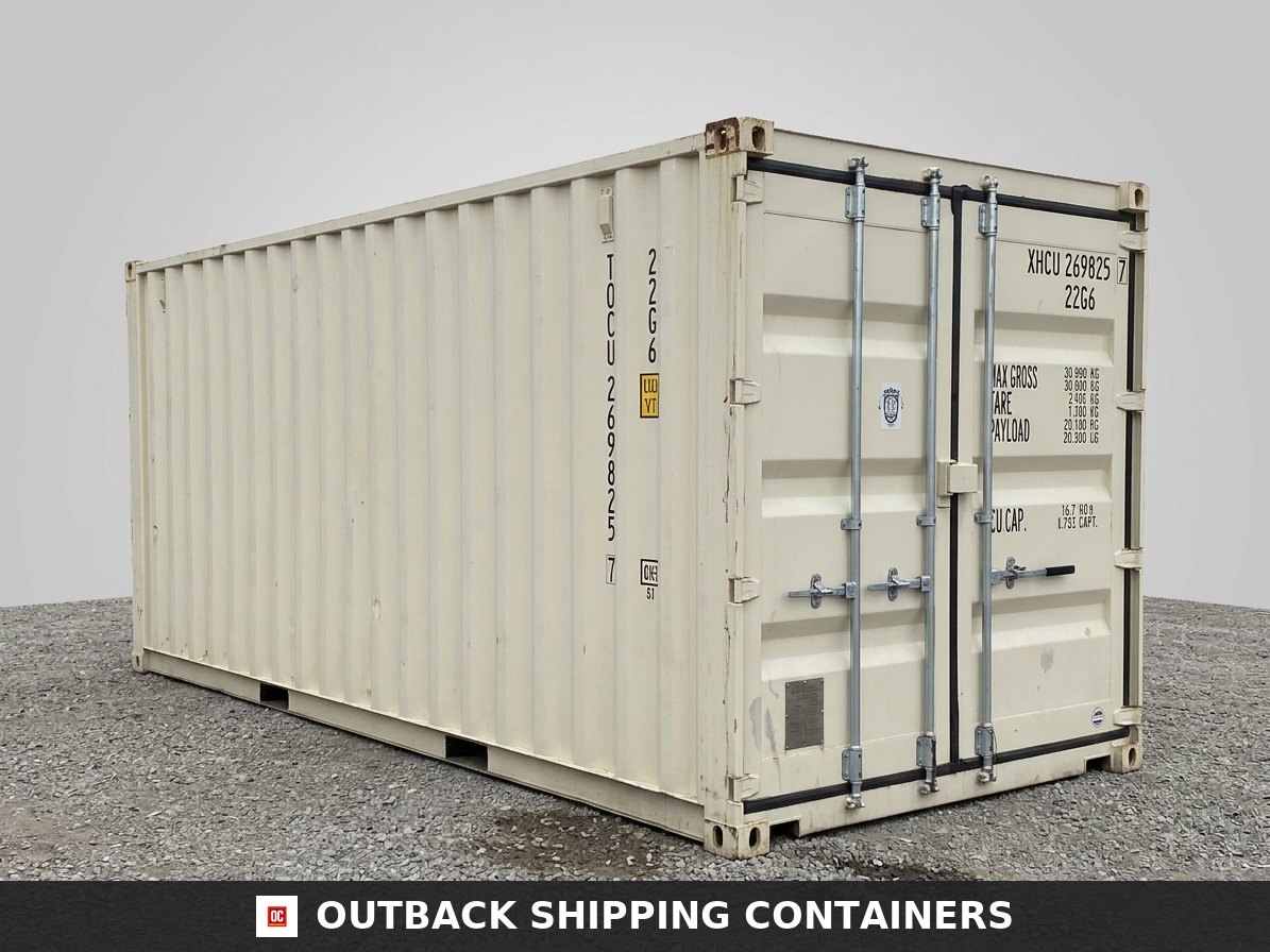 20ft Open Side Shipping Container — Three-Quarter Angle View | Outback Shipping Containers 20ft Open Side Shipping Container – One Trip – With Side Doors — 20ft — new — storage containers (image 3 of 4)