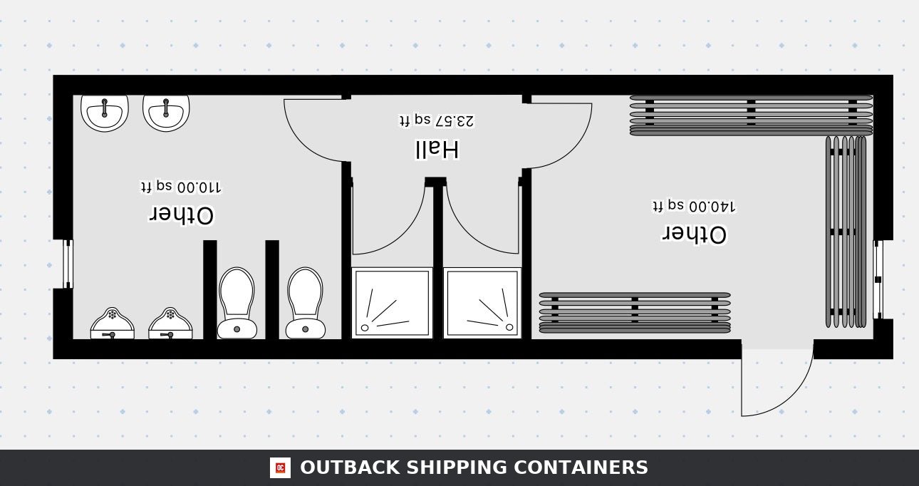 32x10ft for Sale — Rear Exterior View | Outback Shipping Containers 32x10ft — Toilet Block + Twin Shower Room + Drying Room — image 4 of 15