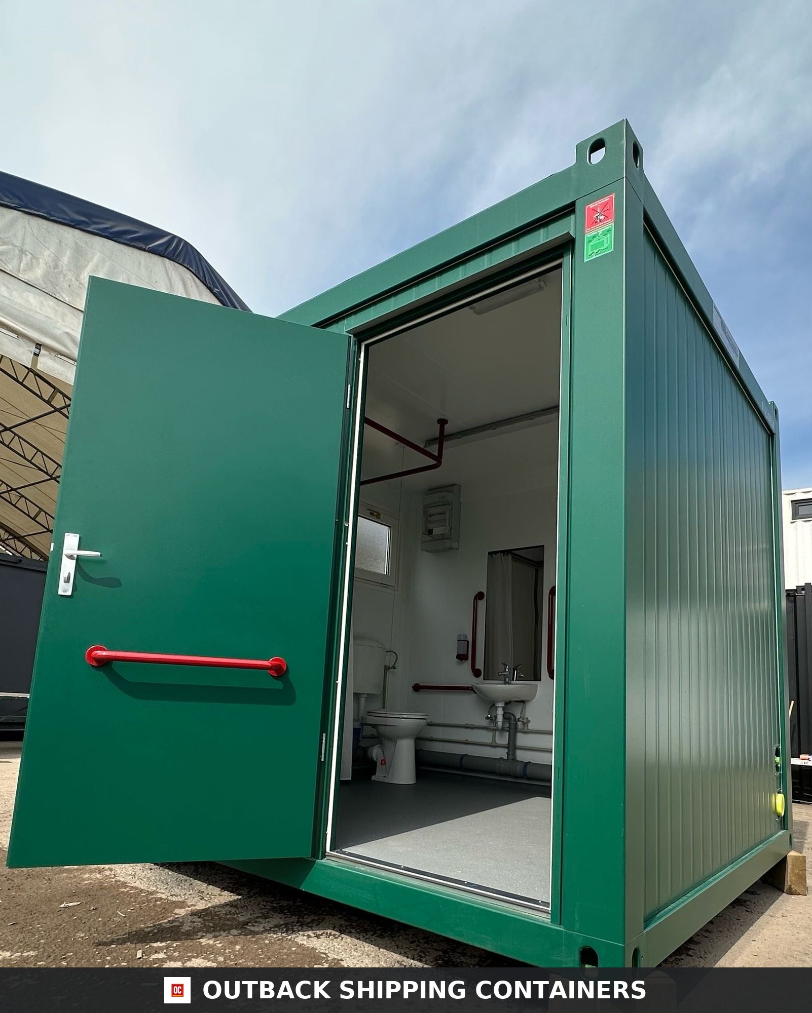 CUSTOM for Sale — Rear Exterior View | Outback Shipping Containers CUSTOM — Disabled Access Toilet Block With Shower Facility — 10 x 8 ft Portable — No 794 — product gallery image 3 of 16