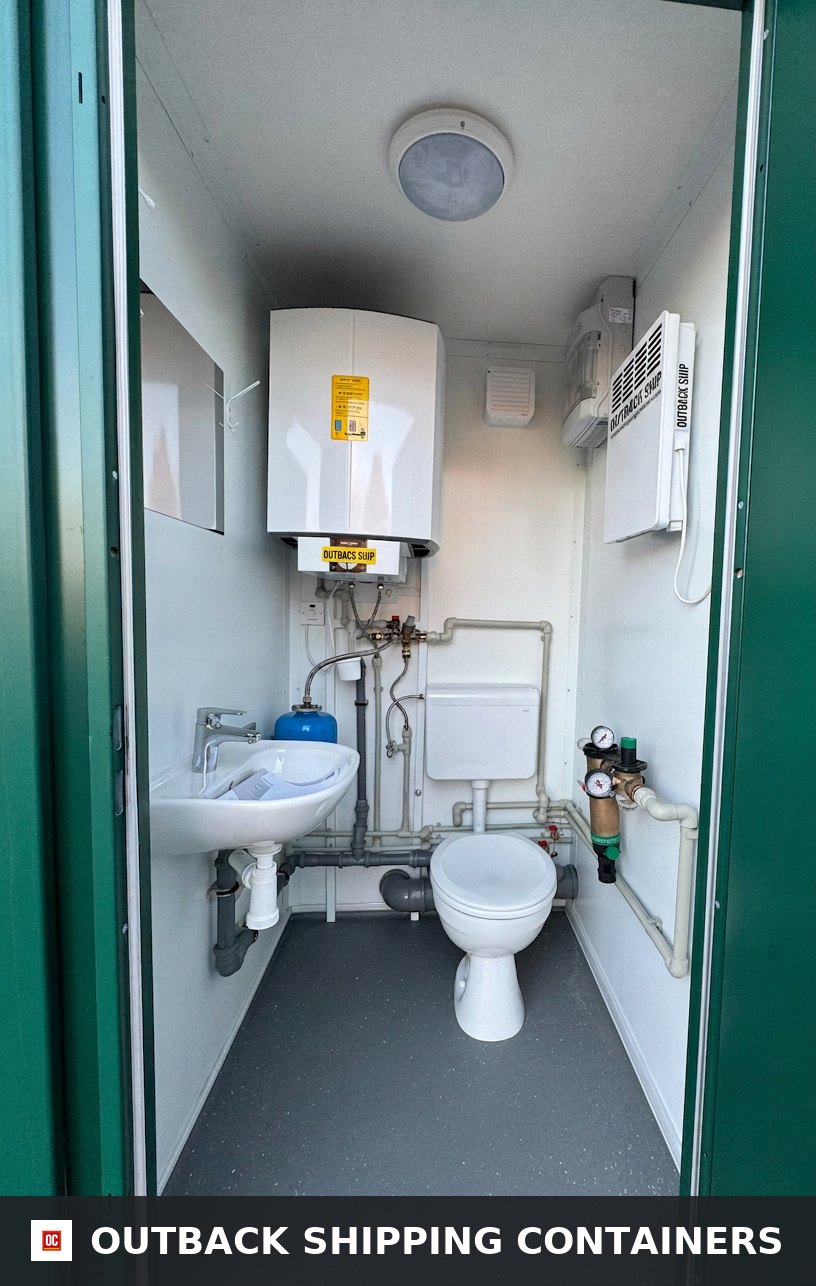 Toilet & Shower Block for Sale — Three-Quarter Angle View | Outback Shipping Containers Toilet & Shower Block — 8 x 5 ft Brand New Portable — Green — No 855G — product gallery image 3 of 9