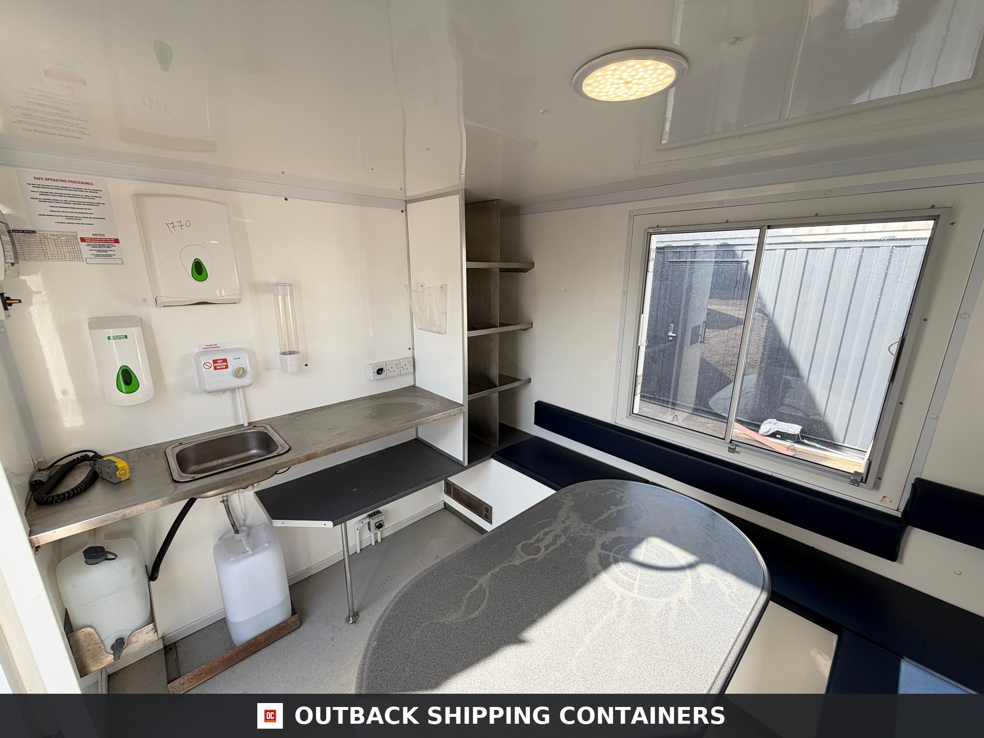 BOSS CABIN for Sale — Interior View | Outback Shipping Containers BOSS CABIN — Towable Mobile Welfare — Toilet, Canteen & Drying Room — Self Contained — Building Site - image 4