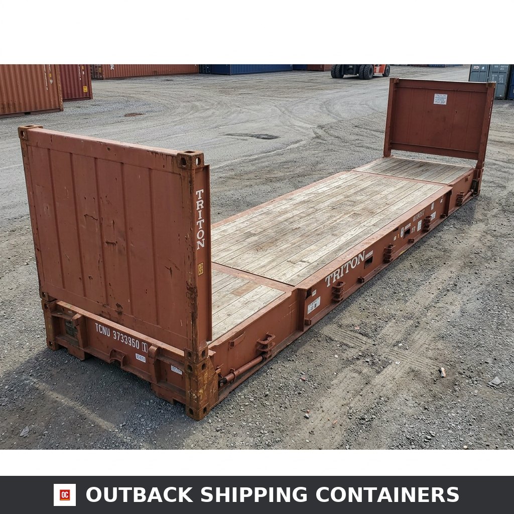 40FT x 8FT New and Used Container Flat Racks for Sale — Three-Quarter Angle View 40FT x 8FT New and Used Container Flat Racks — Flat Rack Containers (image 3 of 4)