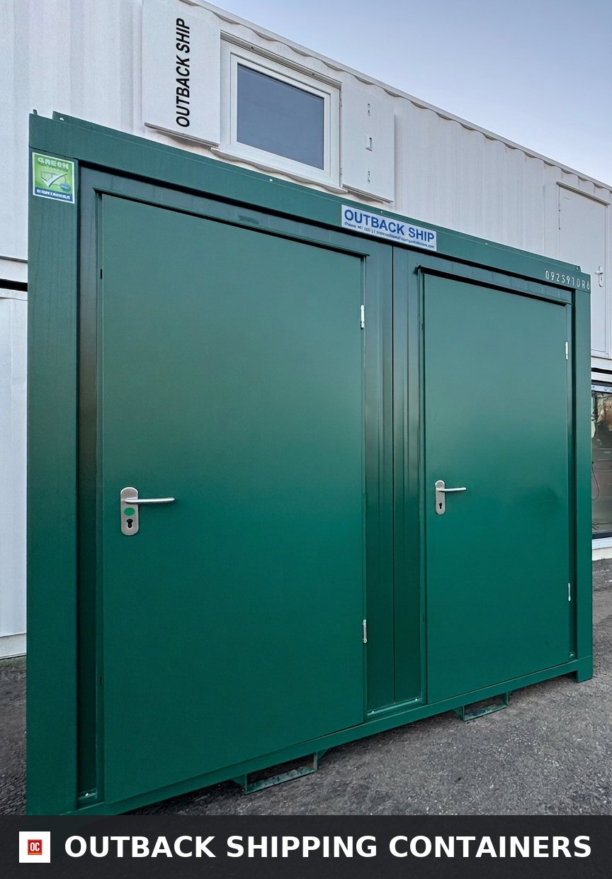Toilet & Shower Block for Sale — Side Profile View | Outback Shipping Containers Toilet & Shower Block — 8 x 5 ft Brand New Portable — Green — No 855G — product gallery image 2 of 9