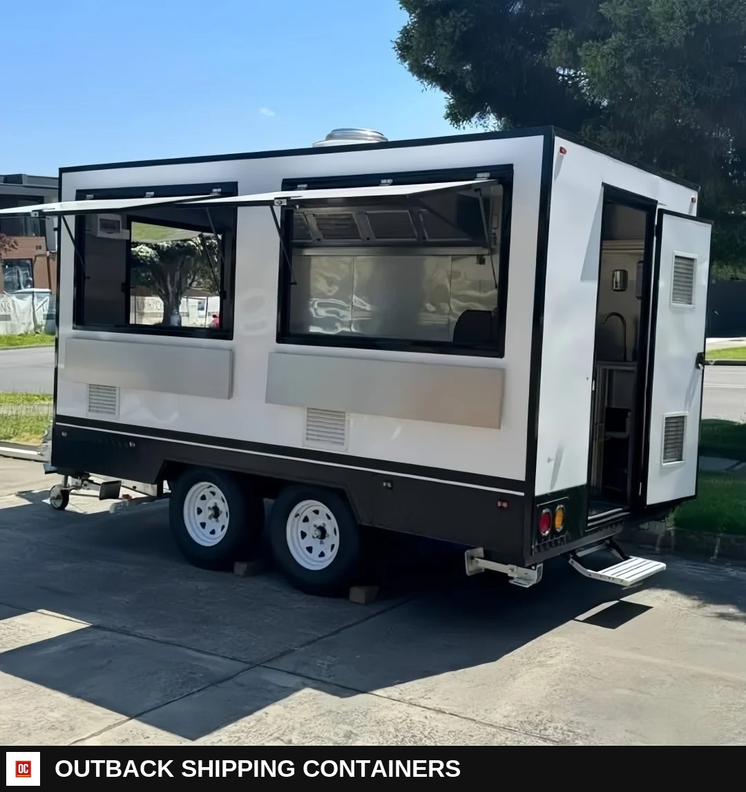 Modern White & Black Square Food Trailer 4m Box Style Mobile Kitchen Dual Axle for sale — front exterior view