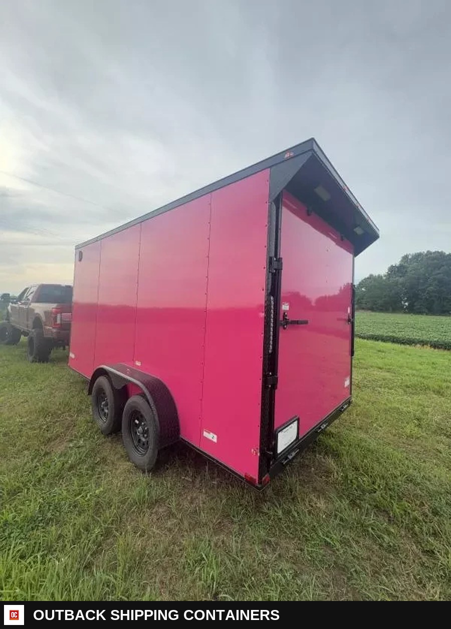 2026 Quality Cargo 7x14 Cargo / Enclosed Trailer — Three-Quarter Front Angle | Outback Shipping Containers 2026 Quality Cargo 7x14 Cargo / Enclosed Trailer for sale — three-quarter front angle