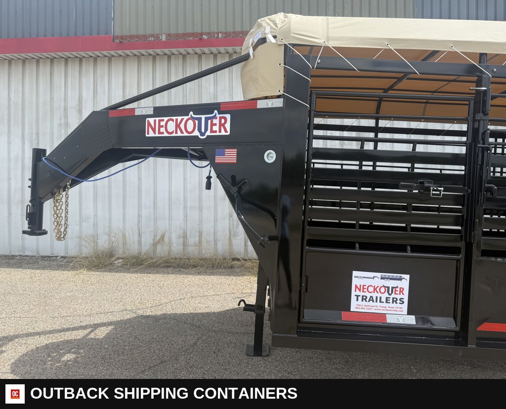 2026 Neckover 36'X6'8" Livestock Stock Combo Trailer — Three-Quarter Front Angle | Outback Shipping Containers 2026 Neckover 36'X6'8" Livestock Stock Combo Trailer for sale — three-quarter front angle