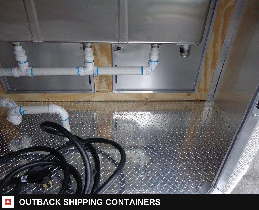 8.5 x 14 White Custom Enclosed Kitchen Concession Trailer — Rear Entry Door | Outback Shipping Containers 8.5 x 14 White Custom Enclosed Kitchen Concession Trailer for sale — rear entry door
