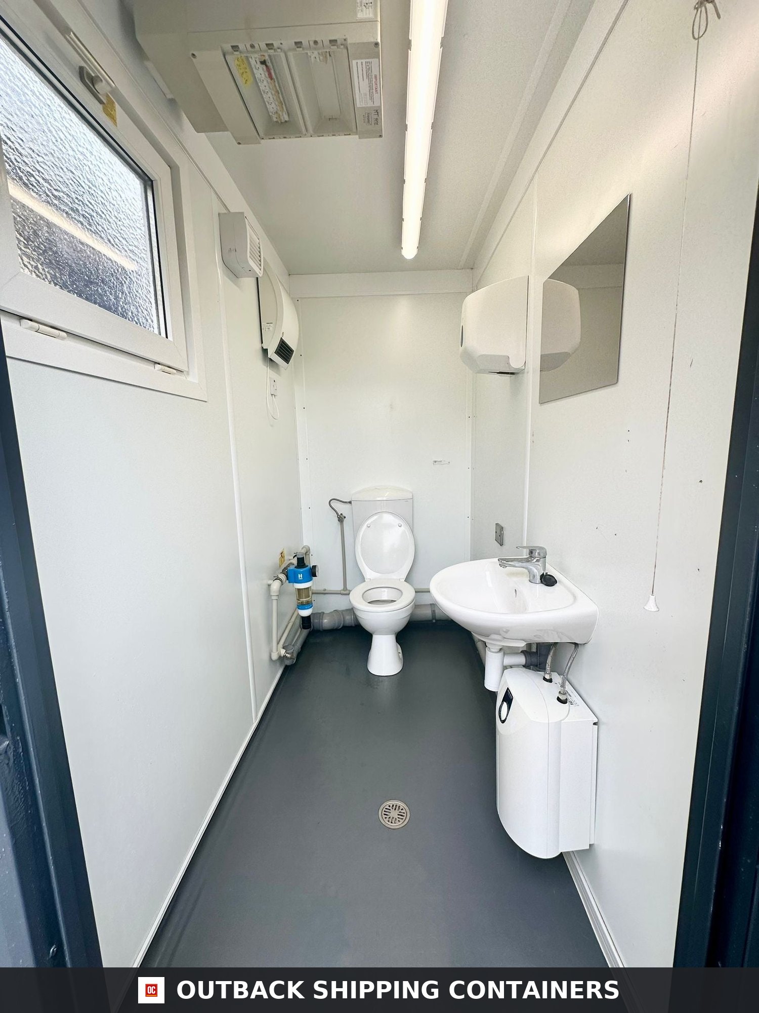 3+1 Toilet Block for Sale — Door and Entry Detail | Outback Shipping Containers 2 3 3+1 Toilet Block — 16 x 8 ft Anti-Vandal — Portable Toilet Block — No 1232 — product gallery image 6 of 13