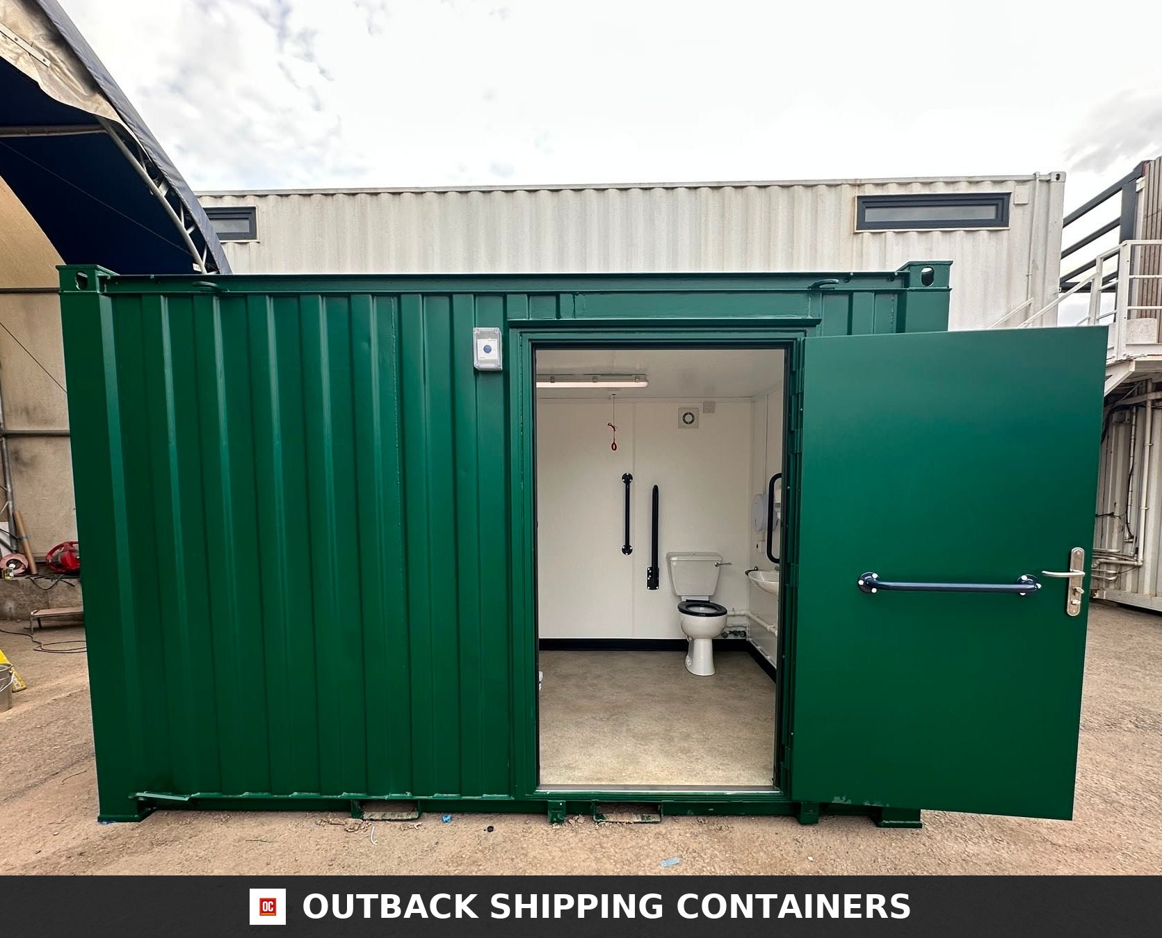 CUSTOM for Sale — Side Profile View | Outback Shipping Containers CUSTOM — Disabled Access Toilet Block — DDA Compliant — Baby Change — 12x8ft Portable — No 1594 — primary exterior image 1 of 13