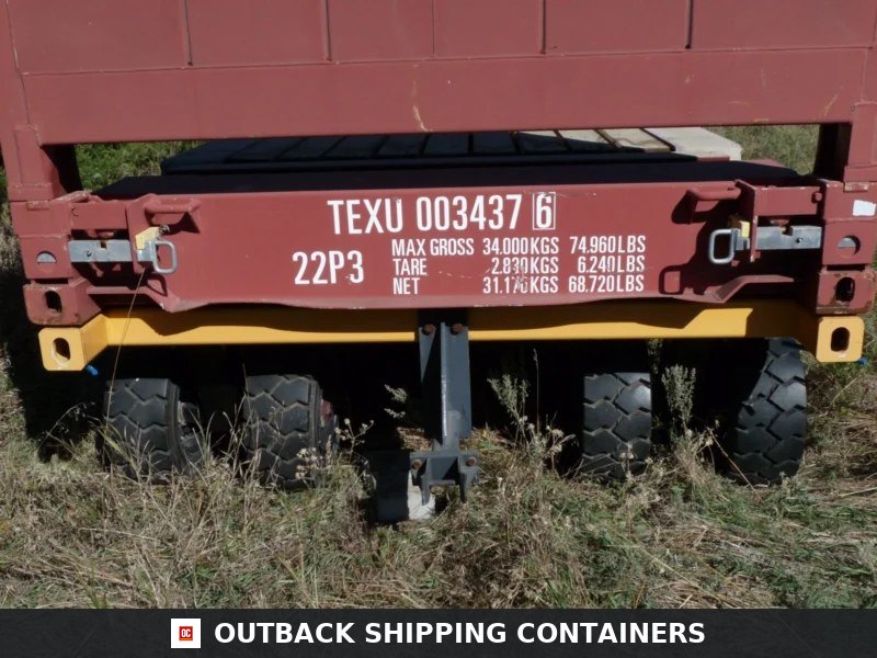 20ft flat rack shipping container markings showing max gross weight and tare on a new red one trip unit