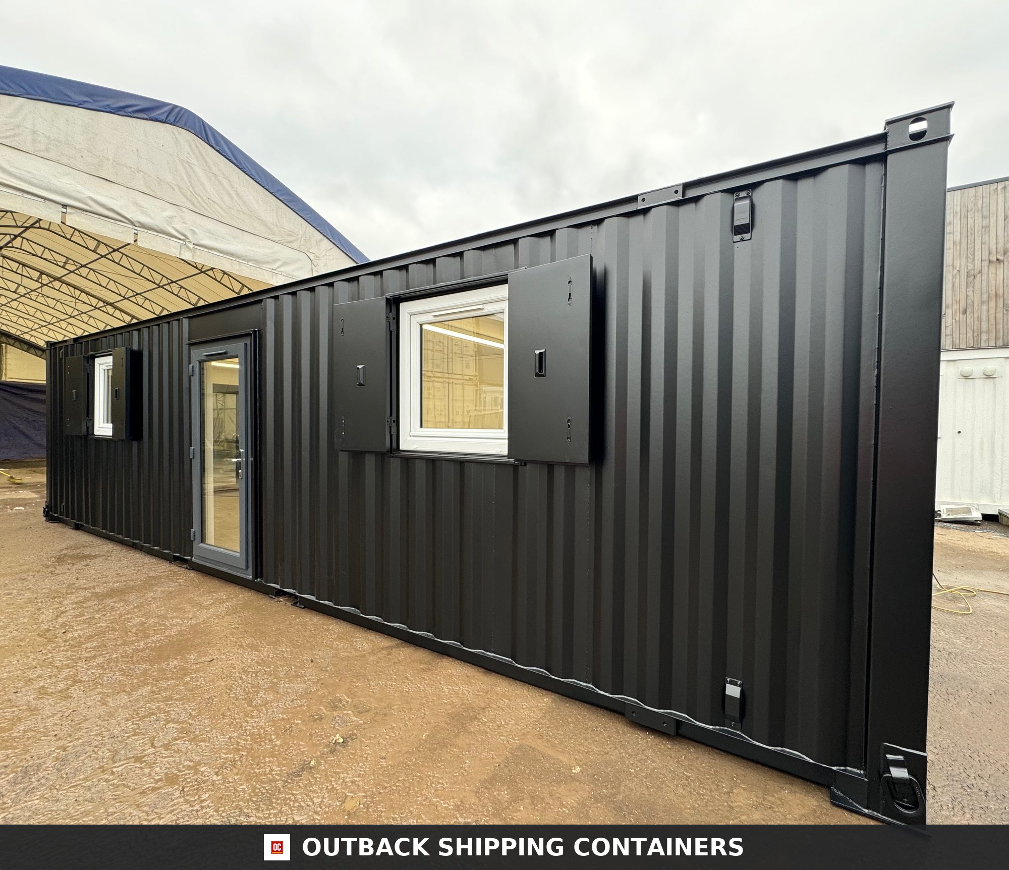 32x10ft for Sale — Door and Entry Detail | Outback Shipping Containers 2 3 4 5 6 7 8 9 10 11 12 32x10ft — CUSTOM Cabin — image 7 of 15