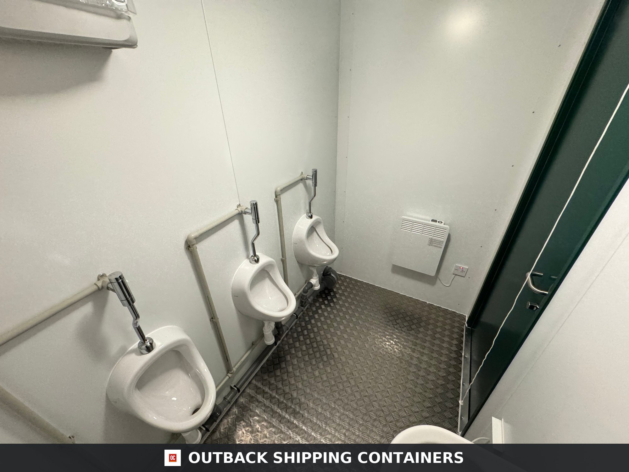 Triple Urinal Unit for Sale — Corner Casting and Frame Detail | Outback Shipping Containers Triple Urinal Unit — 8 x 5 ft NEW Portable Toilet Block — Green — No 793 — product gallery image 9 of 15