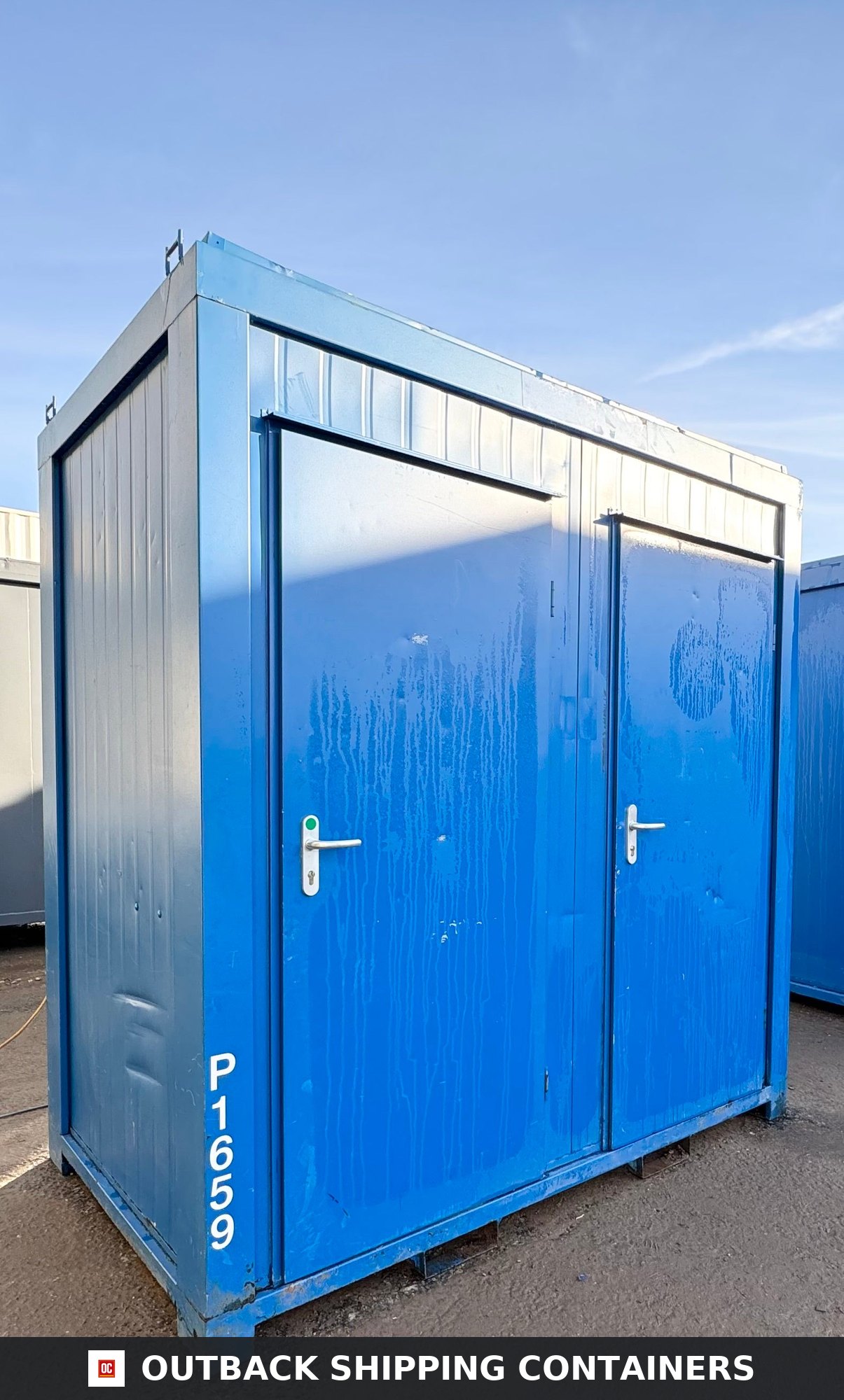 Double Toilet Blocks for Sale — Corner Casting and Frame Detail | Outback Shipping Containers Double Toilet Blocks — Male Female WC — 8x5 Ft — Unrefurbished Portable Toilet Block 1+1 Toilet Blocks — Blue - image 10
