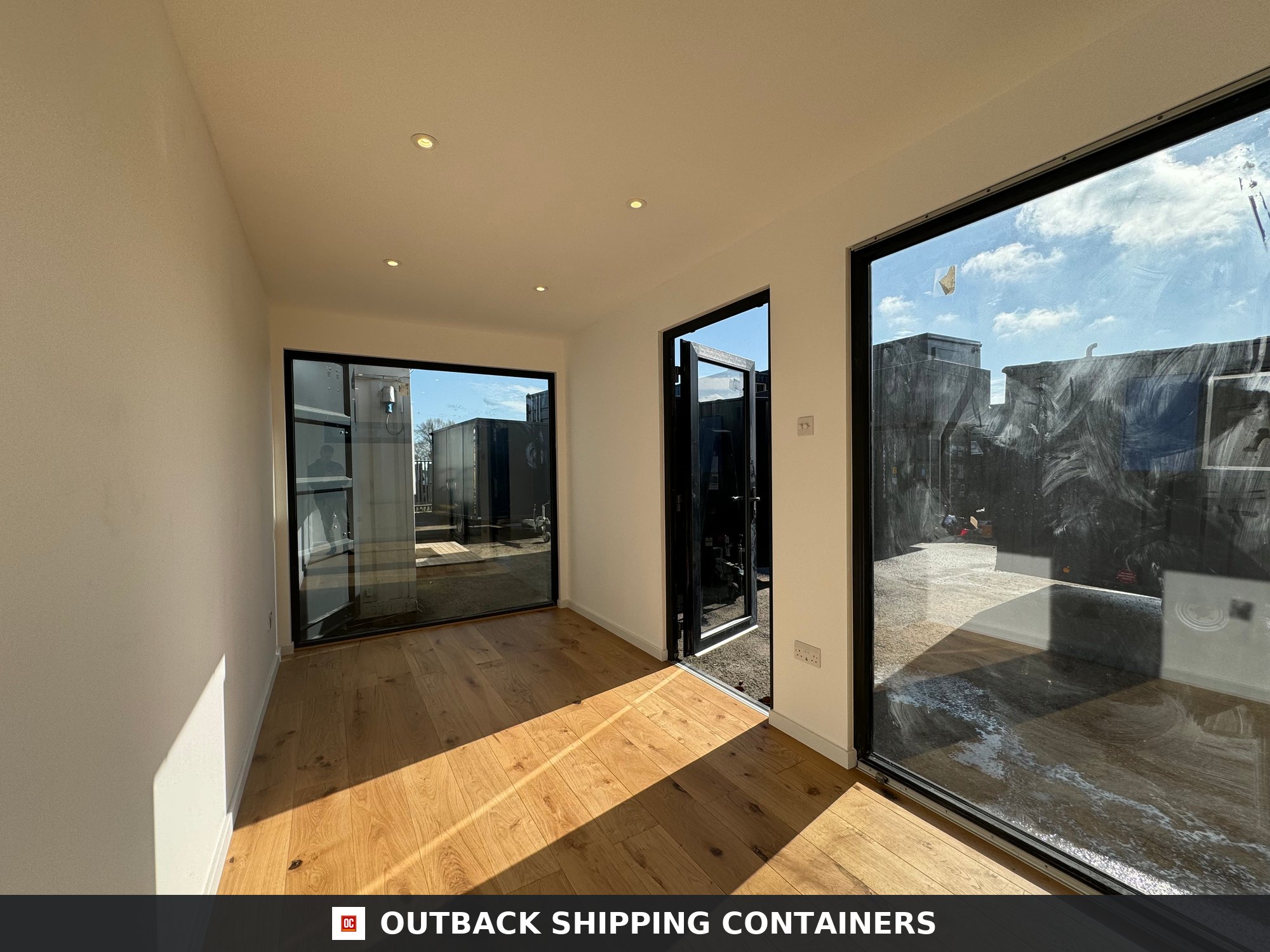 20x8ft CUSTOM SHIPPING CONTAINER CONVERSION for Sale — Window and Shutter Detail 20x8ft CUSTOM SHIPPING CONTAINER CONVERSION — Portable Building — Garden Office — No 935 — 20X8FT — Refurbished (image 8 of 29)