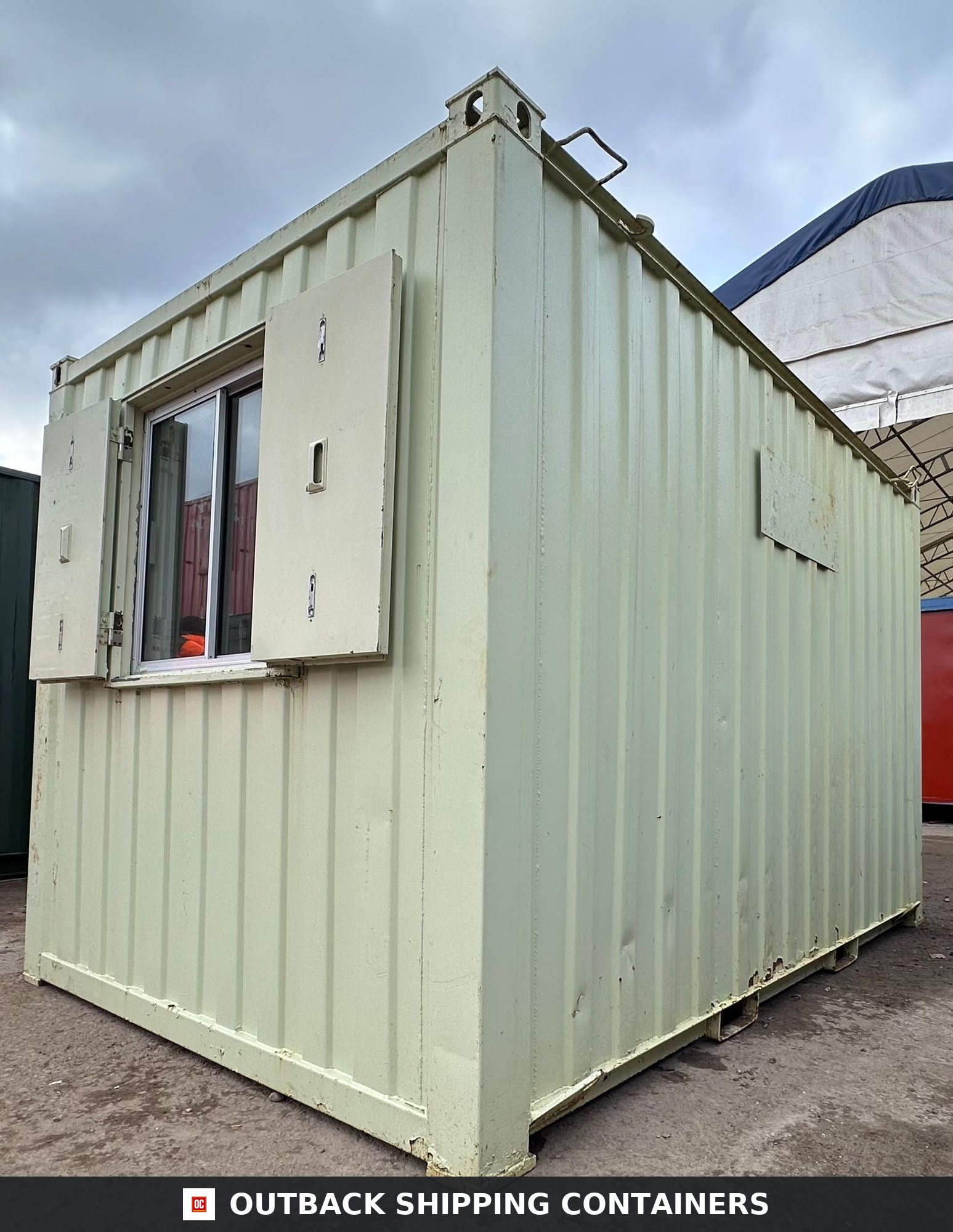 12 x 8 ft for Sale — Three-Quarter Angle View | Outback Shipping Containers 12 x 8 ft — Canteen / Office — Building Site Accommodation — Portable Anti-Vandal Cabin - image 3