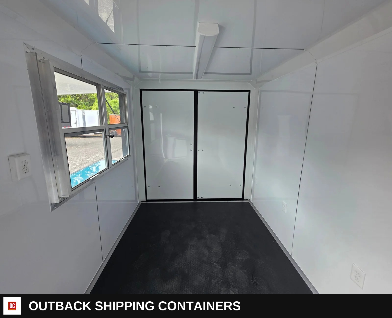 7 x 12 Water Blue Flat Front Concession Catering Trailer — Interior Kitchen Layout | Outback Shipping Containers 7 x 12 Water Blue Flat Front Concession Catering Trailer for sale — interior kitchen layout